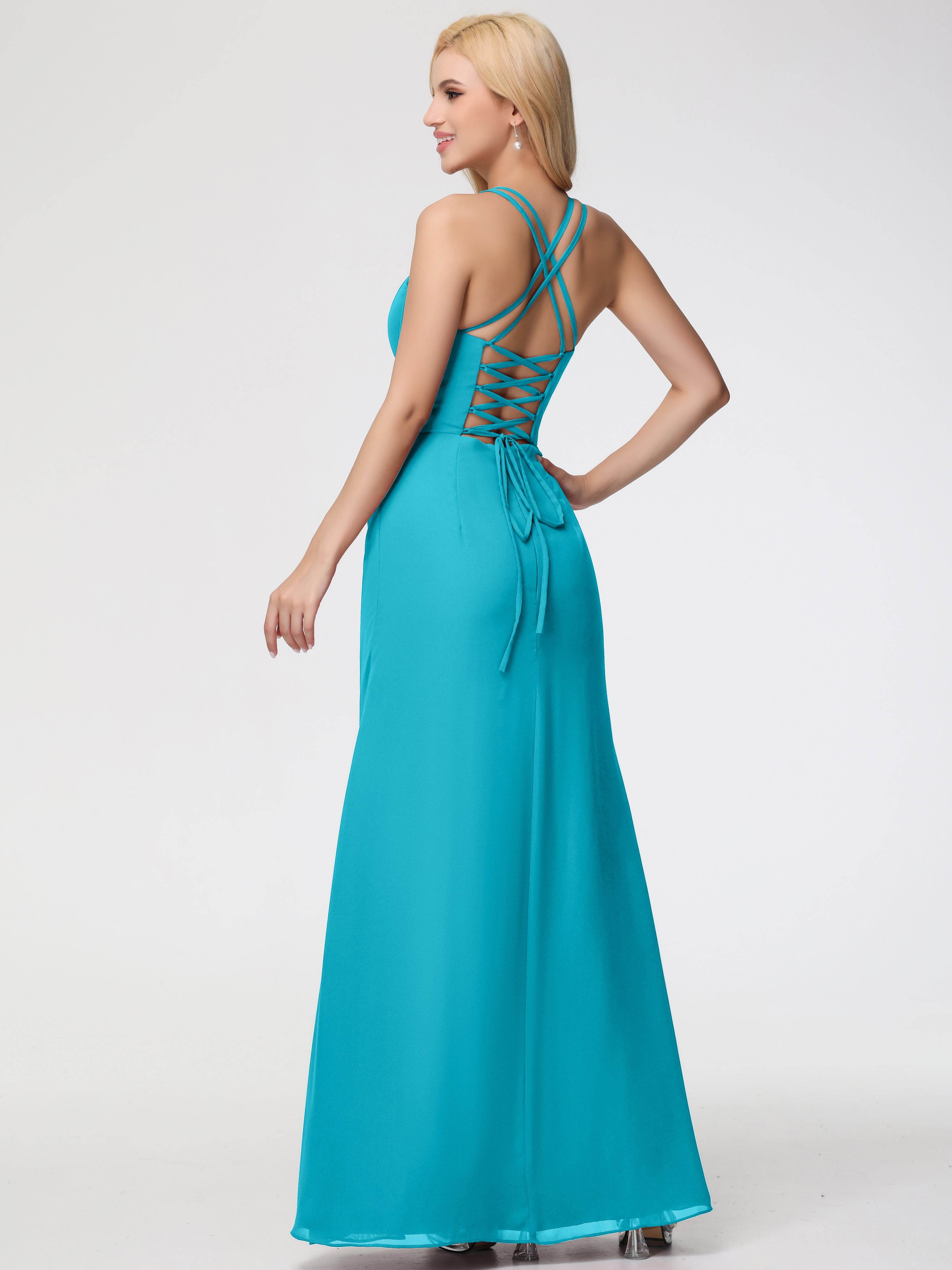 Robes De Demoiselle D'Honneur Vert Jade Bretelles Spaghetti Fourreau Mousseline Robe Demoiselle D'Honneur