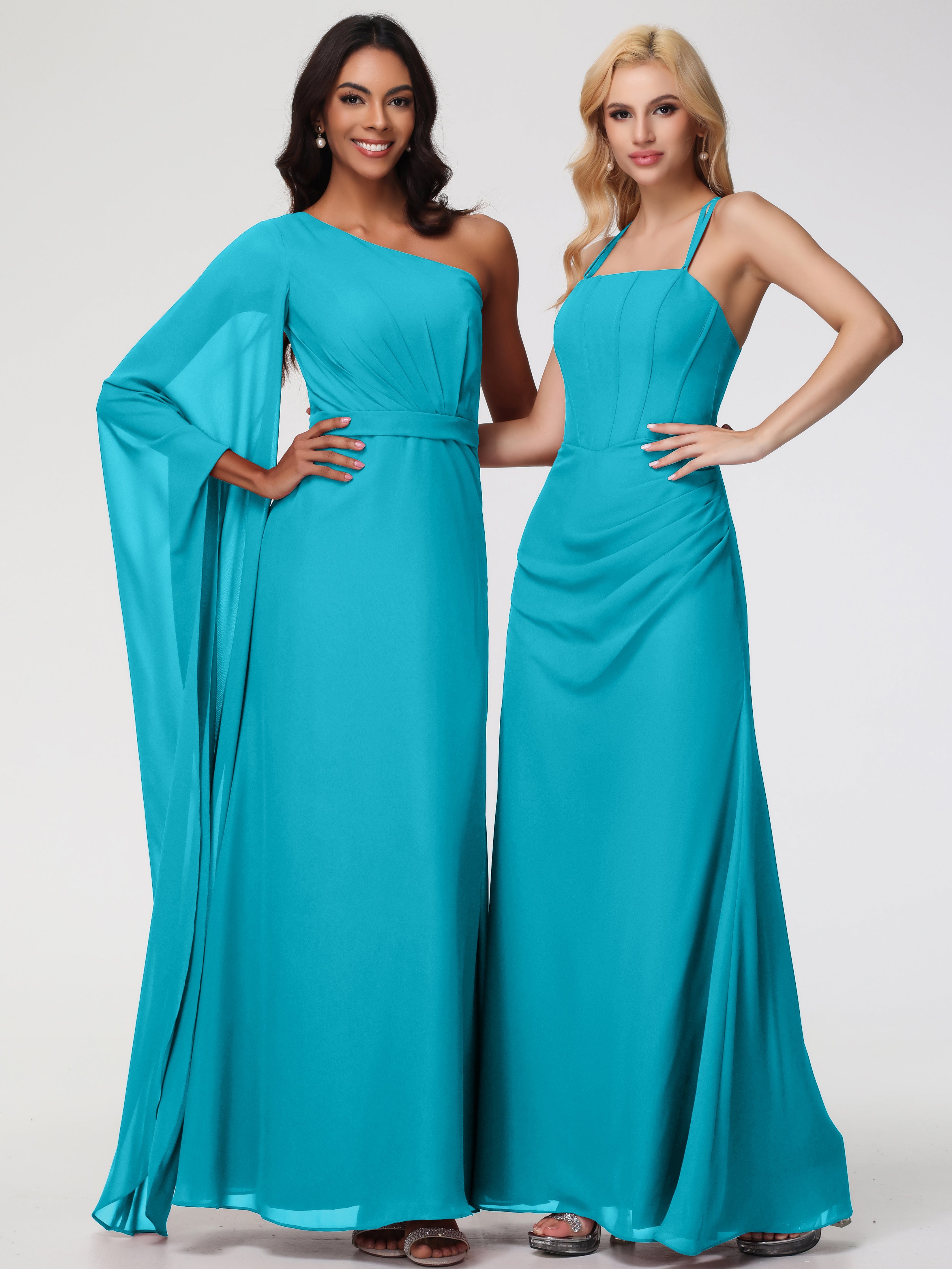 Robes De Demoiselle D'Honneur Vert Jade Bretelles Spaghetti Fourreau Mousseline Robe Demoiselle D'Honneur