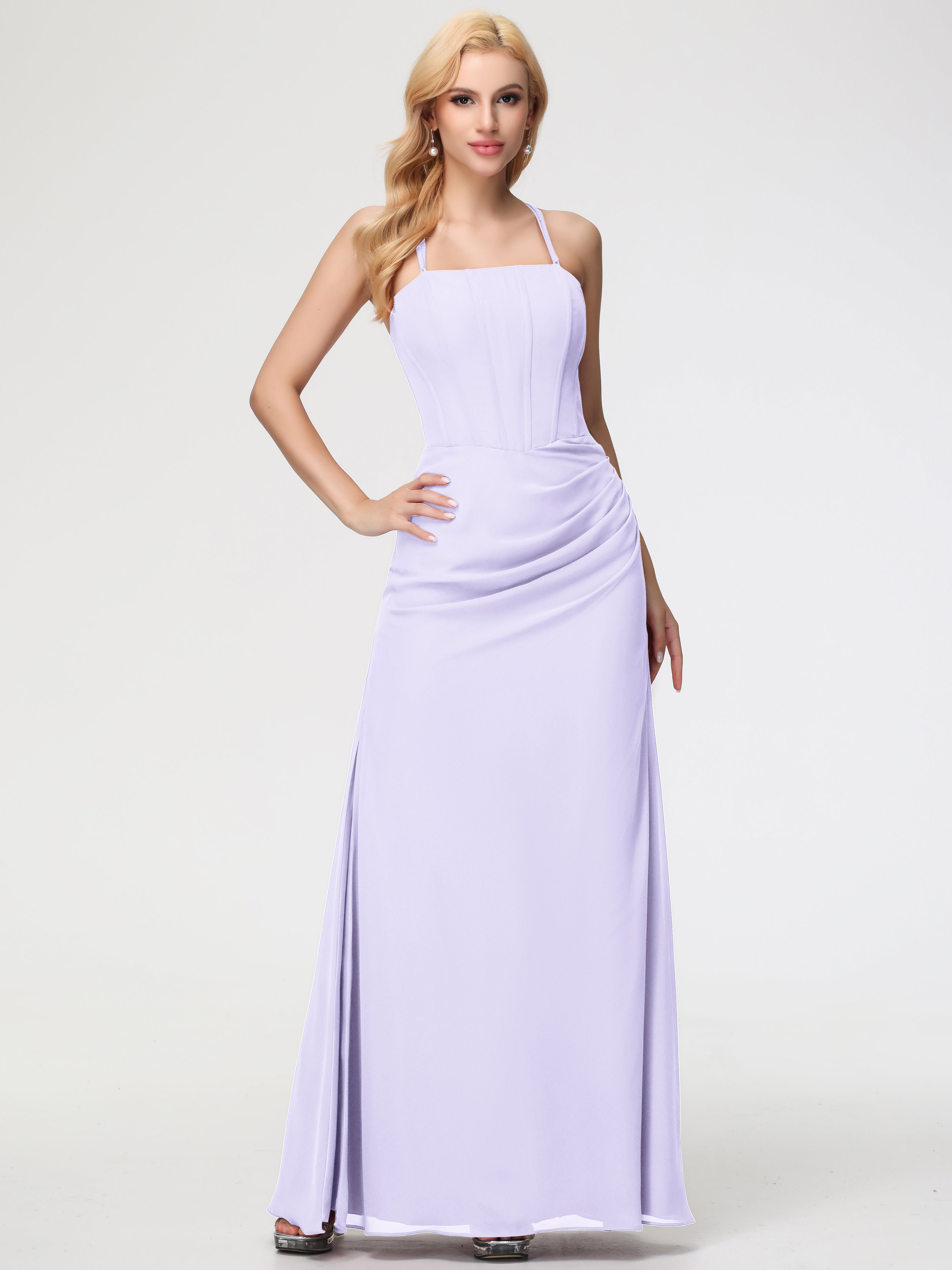 Robe Lilas Demoiselle D Honneur Bretelles Spaghetti Fourreau Mousseline Robe Demoiselle D'Honneur