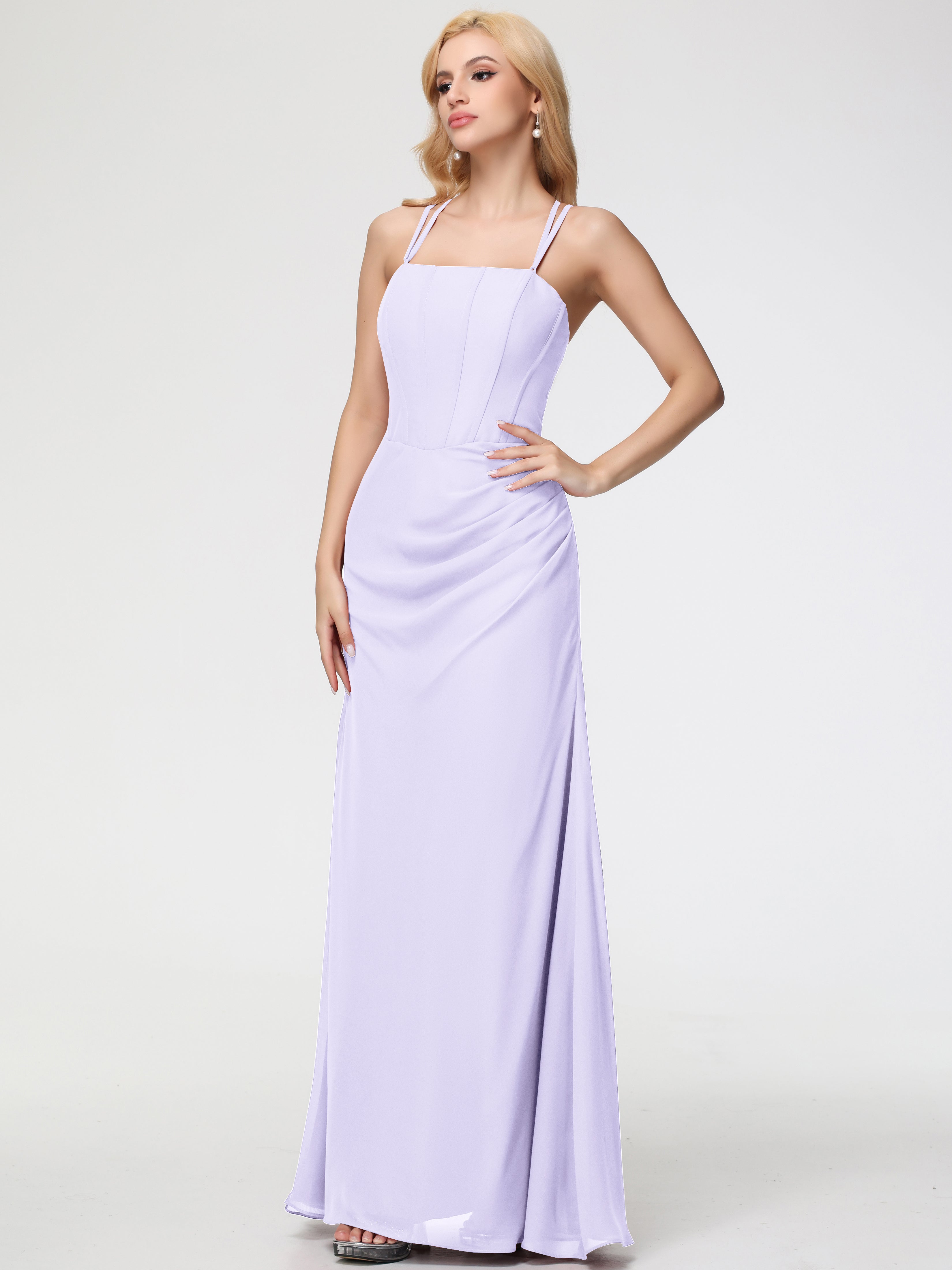 Robe Lilas Demoiselle D Honneur Bretelles Spaghetti Fourreau Mousseline Robe Demoiselle D'Honneur