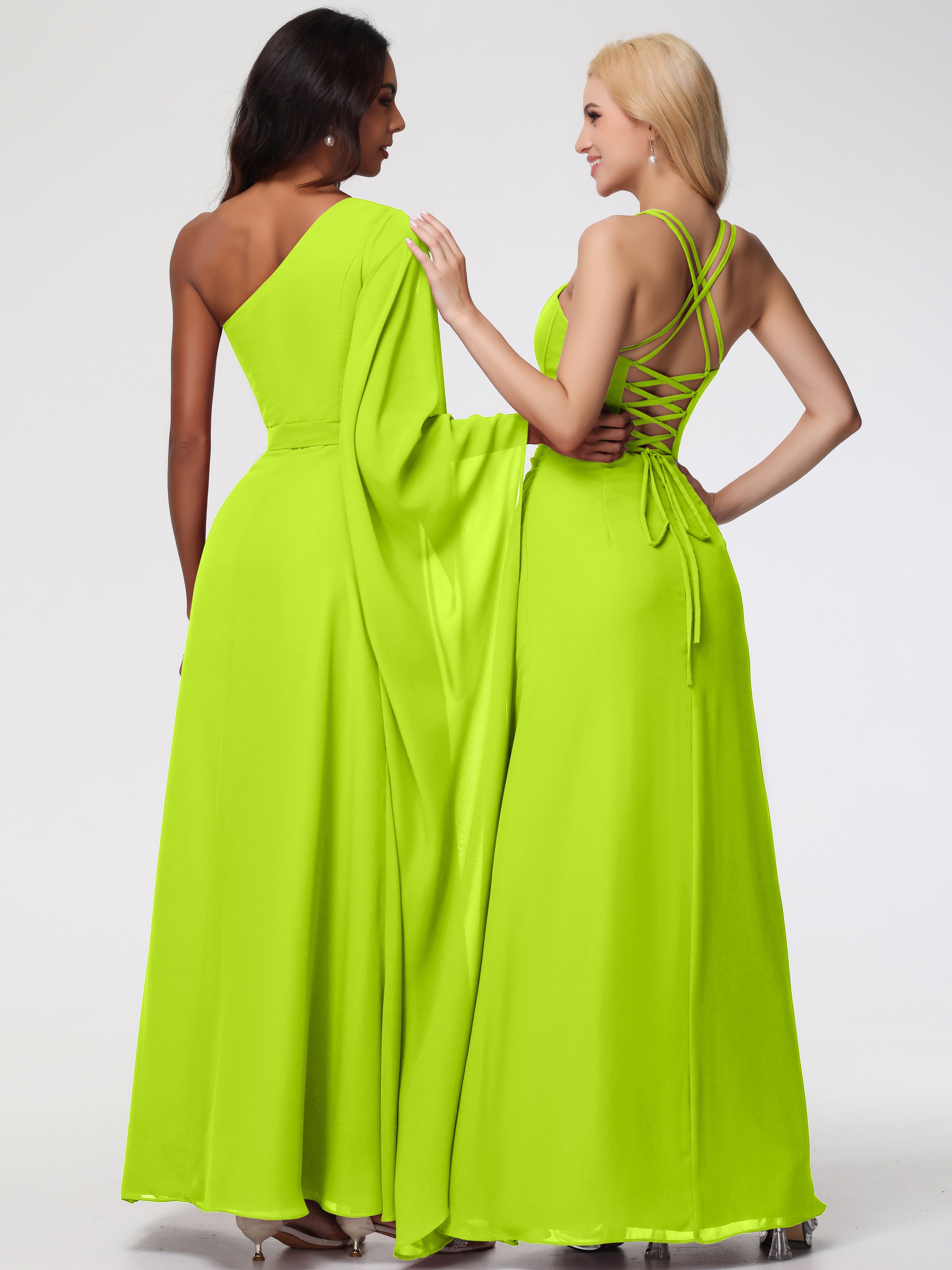 Robes De Demoiselle D'Honneur Vert Citron Bretelles Spaghetti Fourreau Mousseline Robe Demoiselle D'Honneur
