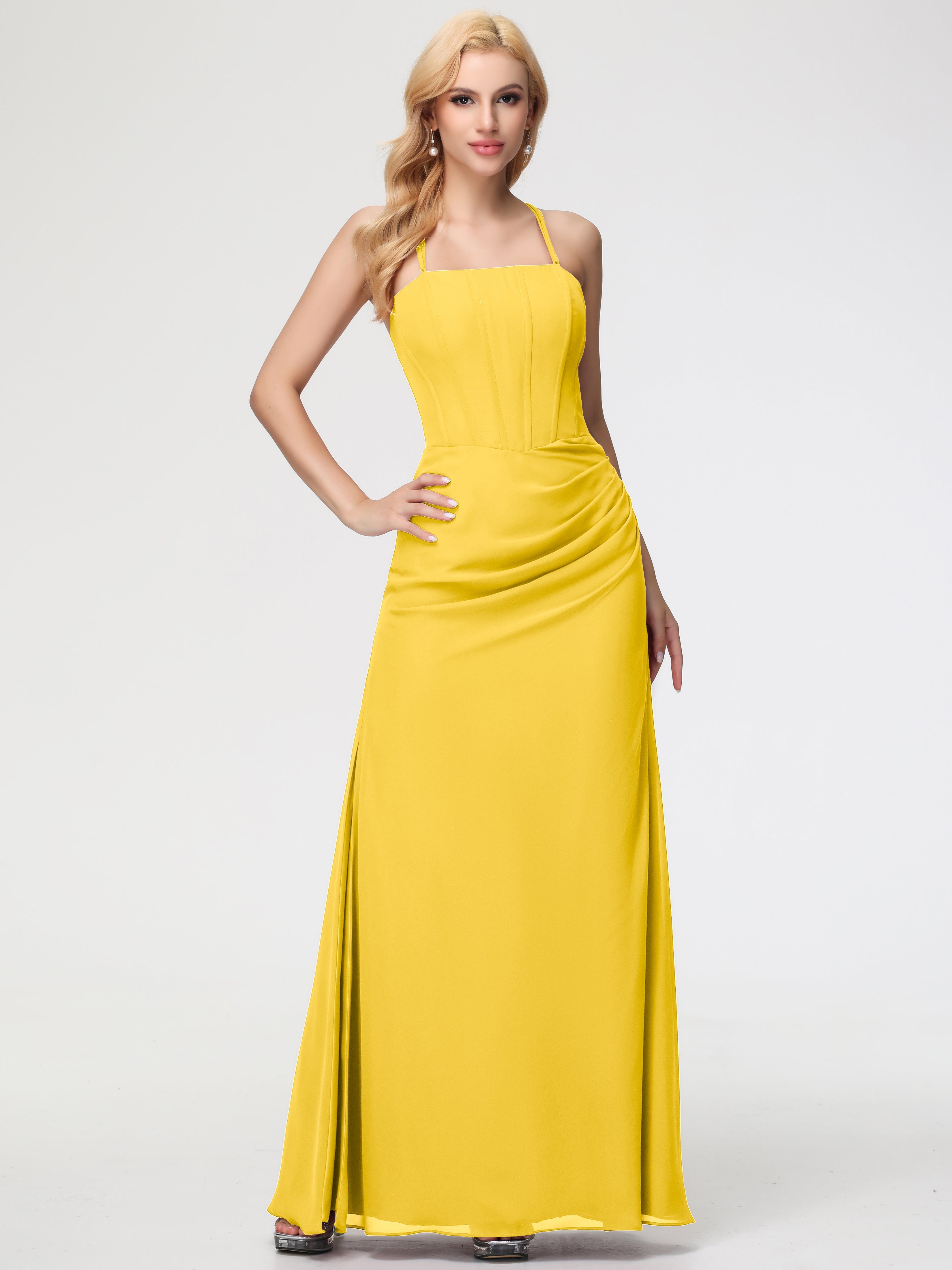 Robe De Demoiselle D'Honneur Souci Bretelles Spaghetti Fourreau Mousseline Robe Demoiselle D'Honneur