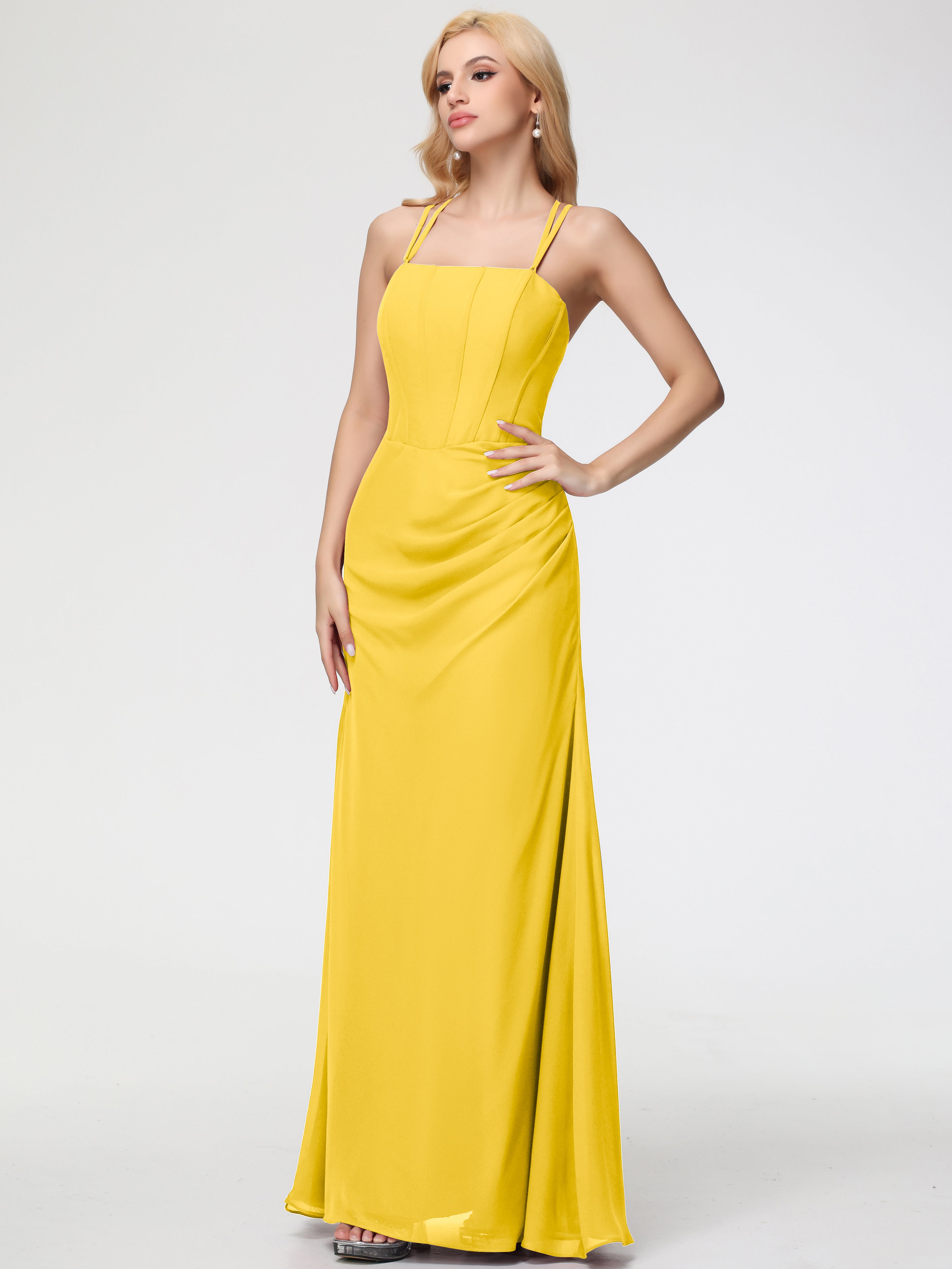 Robe De Demoiselle D'Honneur Souci Bretelles Spaghetti Fourreau Mousseline Robe Demoiselle D'Honneur
