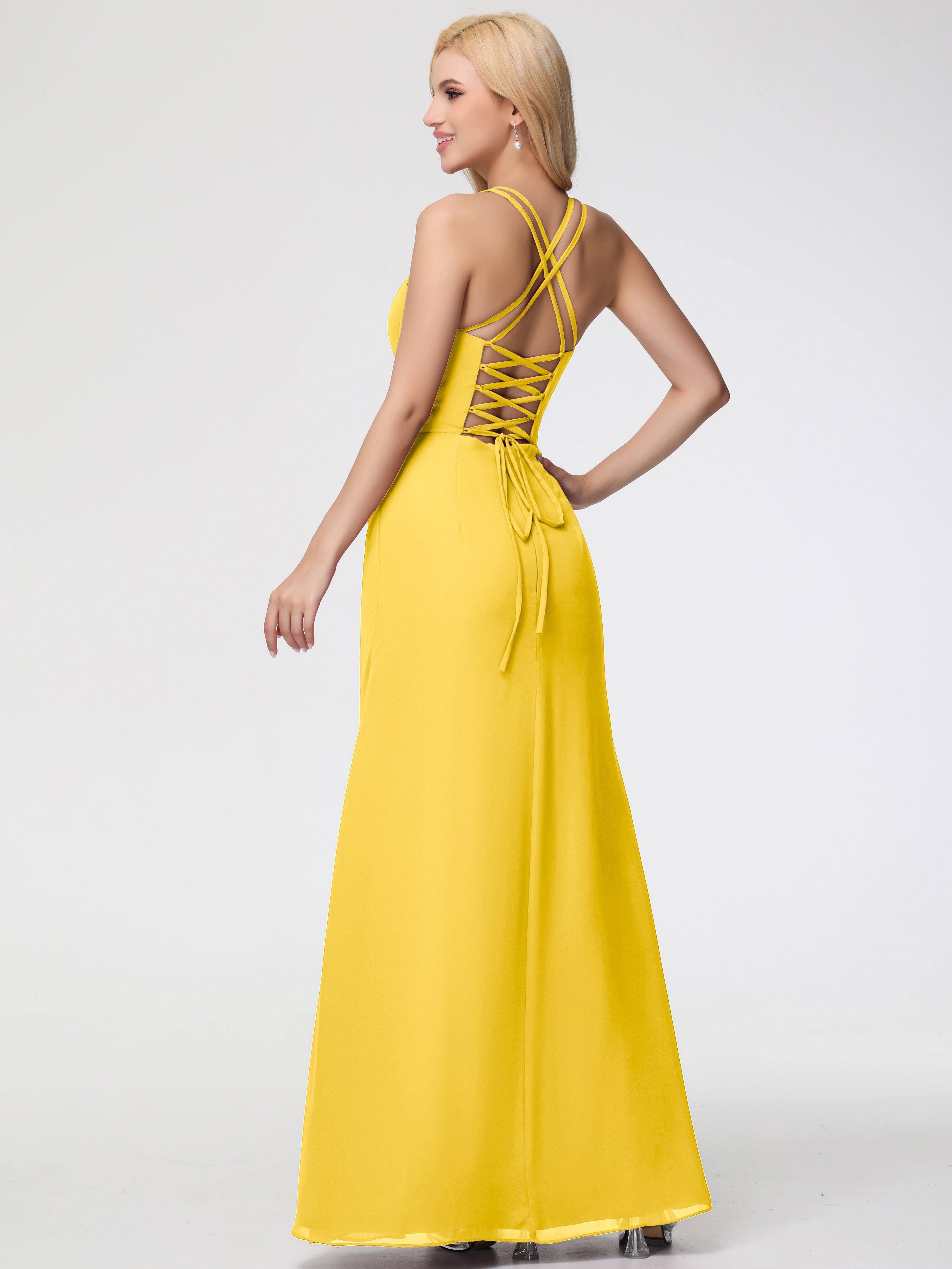 Robe De Demoiselle D'Honneur Souci Bretelles Spaghetti Fourreau Mousseline Robe Demoiselle D'Honneur