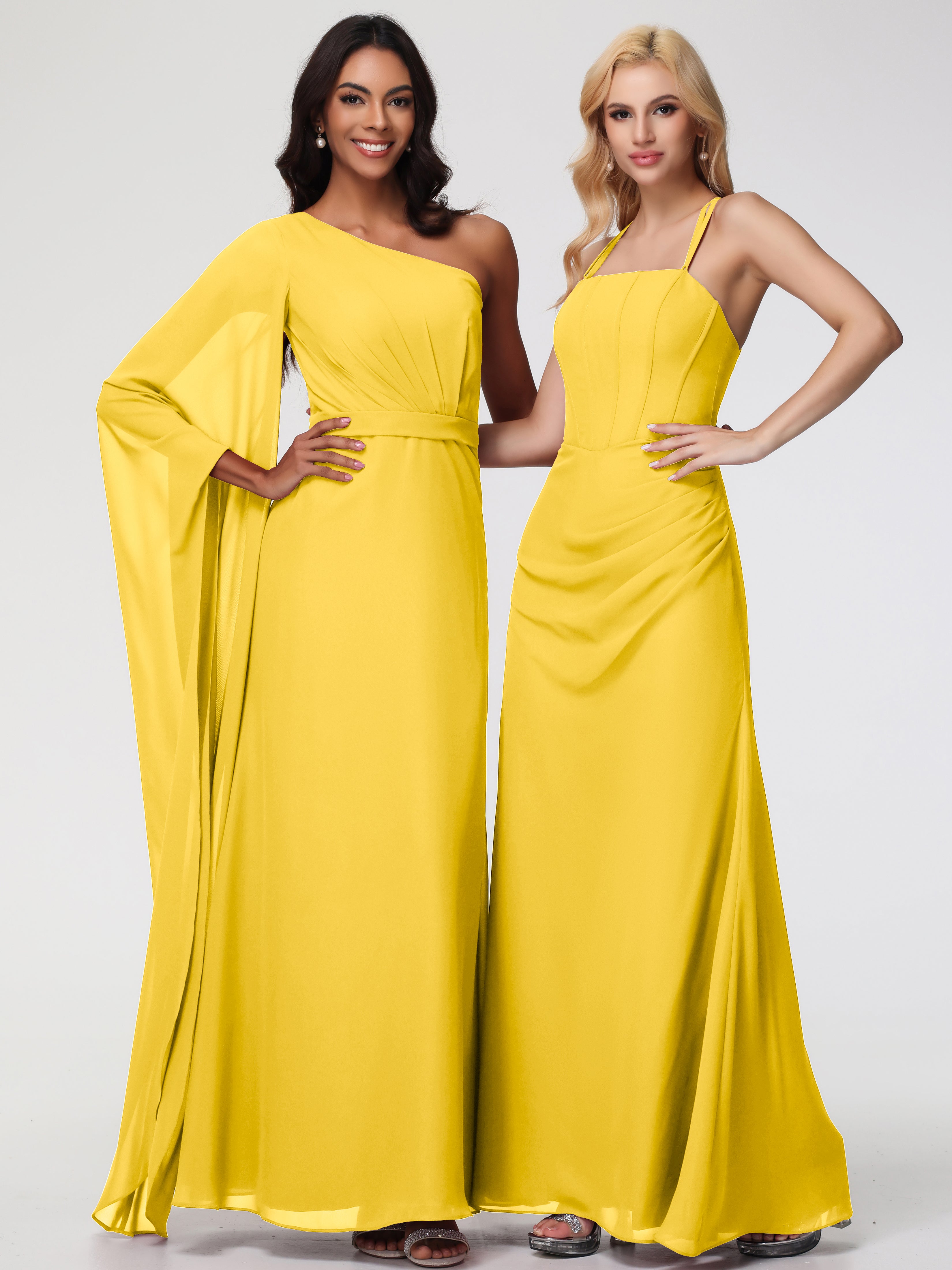 Robe De Demoiselle D'Honneur Souci Bretelles Spaghetti Fourreau Mousseline Robe Demoiselle D'Honneur