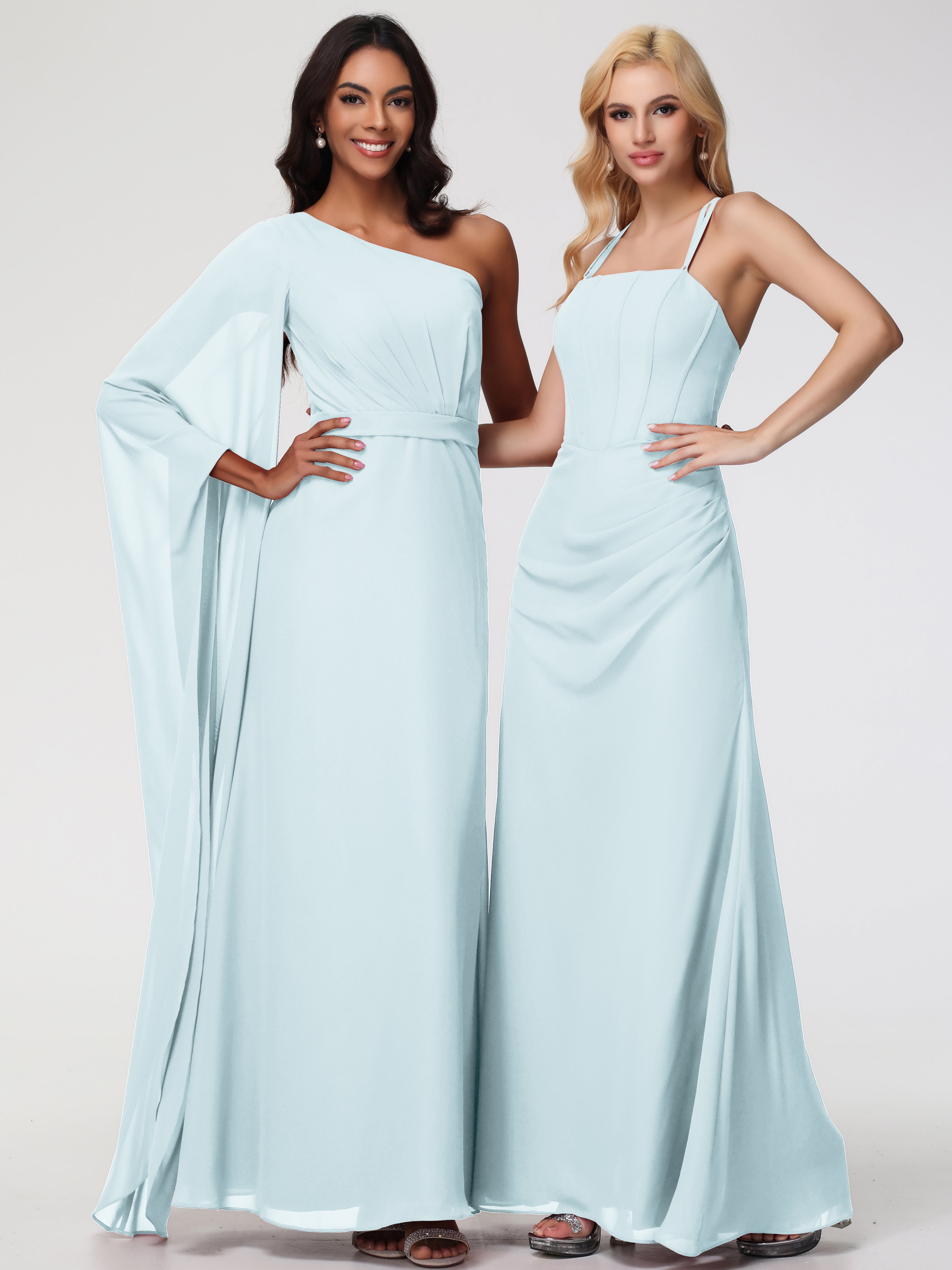Robe De Demoiselle D'Honneur Brume Bretelles Spaghetti Fourreau Mousseline Robe Demoiselle D'Honneur