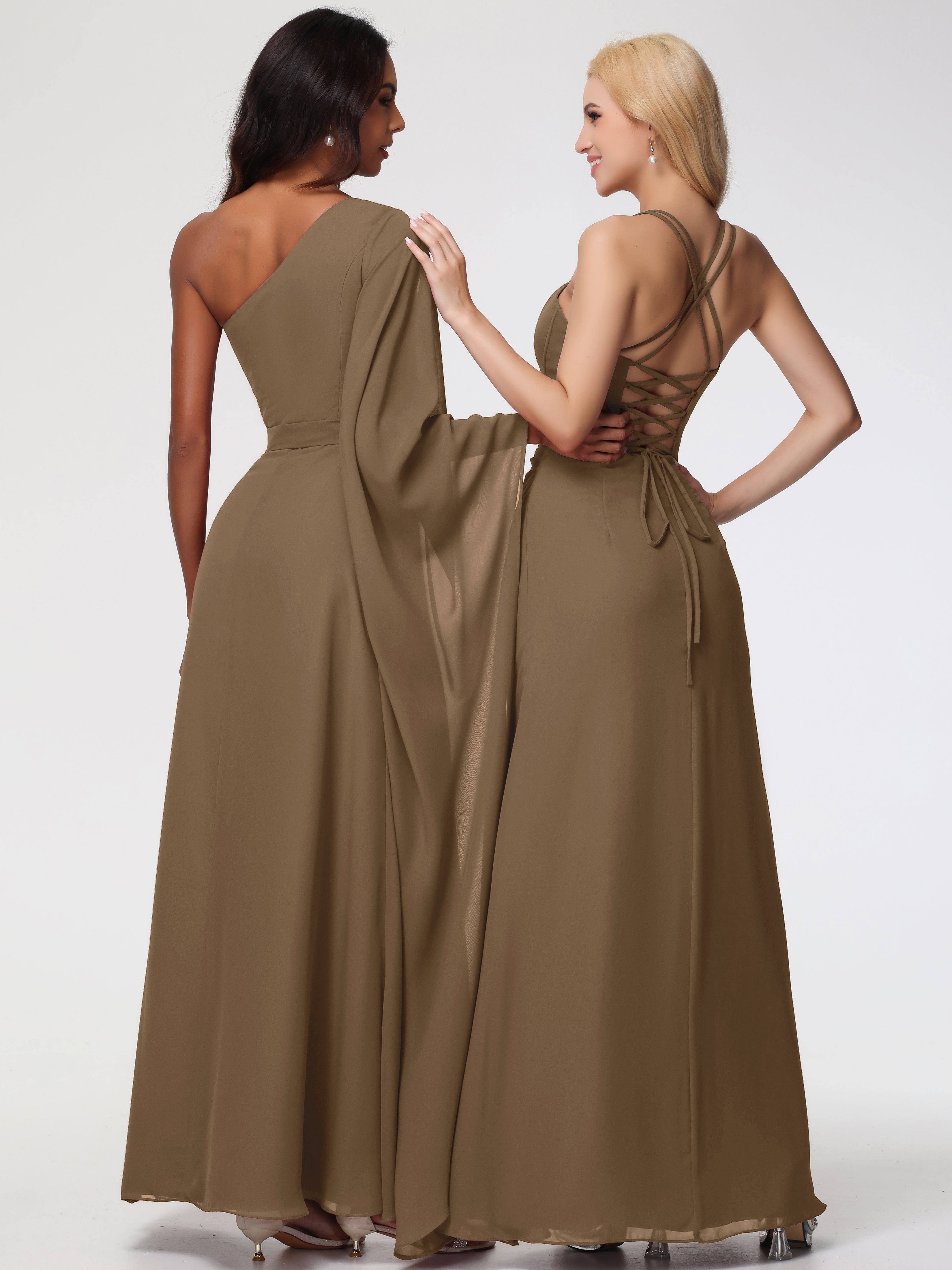 Robe De Demoiselle D'Honneur Moka Bretelles Spaghetti Fourreau Mousseline Robe Demoiselle D'Honneur