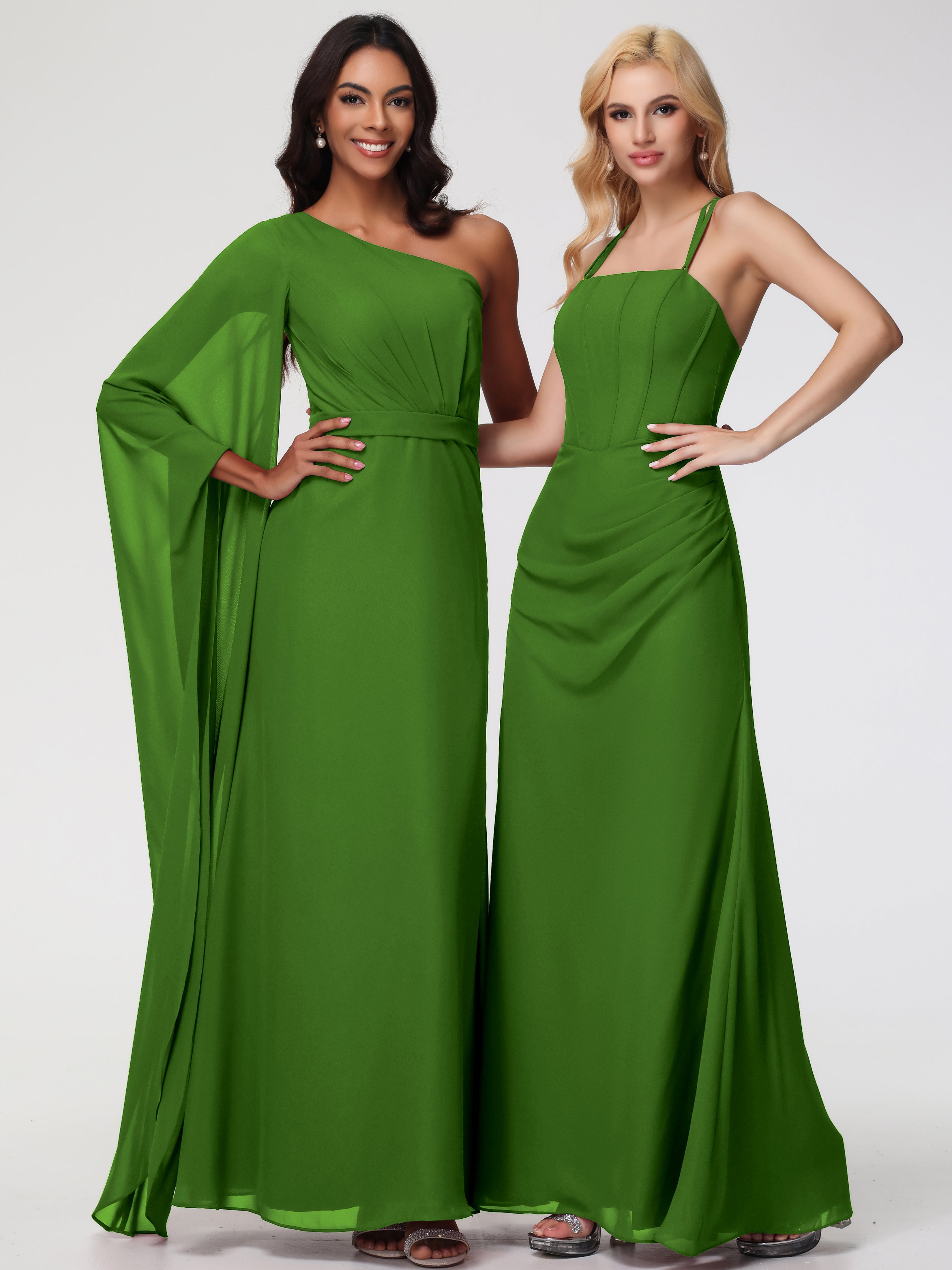 Robes De Demoiselle D'Honneur Vert Mousse Bretelles Spaghetti Fourreau Mousseline Robe Demoiselle D'Honneur