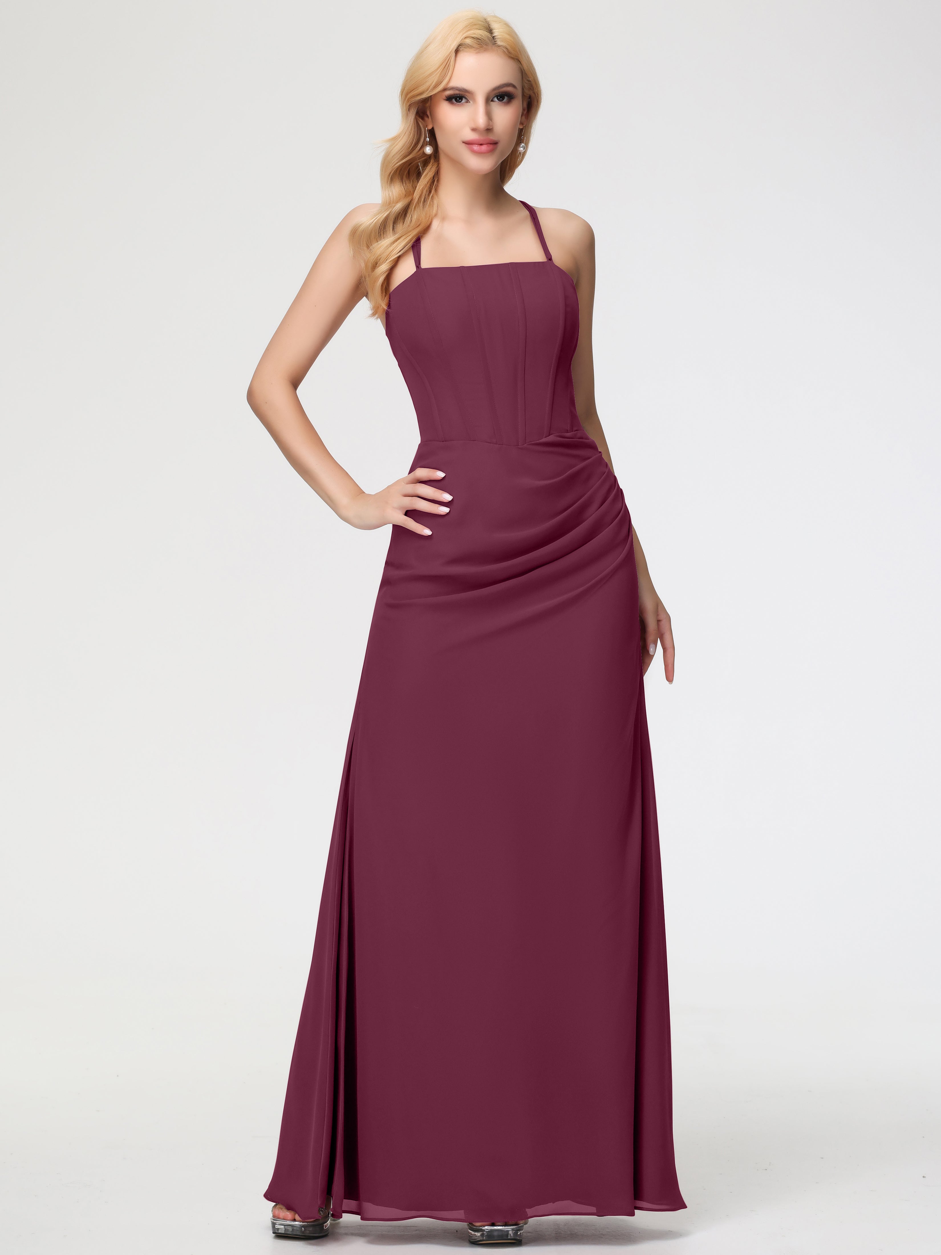 Robes De Demoiselle D'Honneur Mure Bretelles Spaghetti Fourreau Mousseline Robe Demoiselle D'Honneur