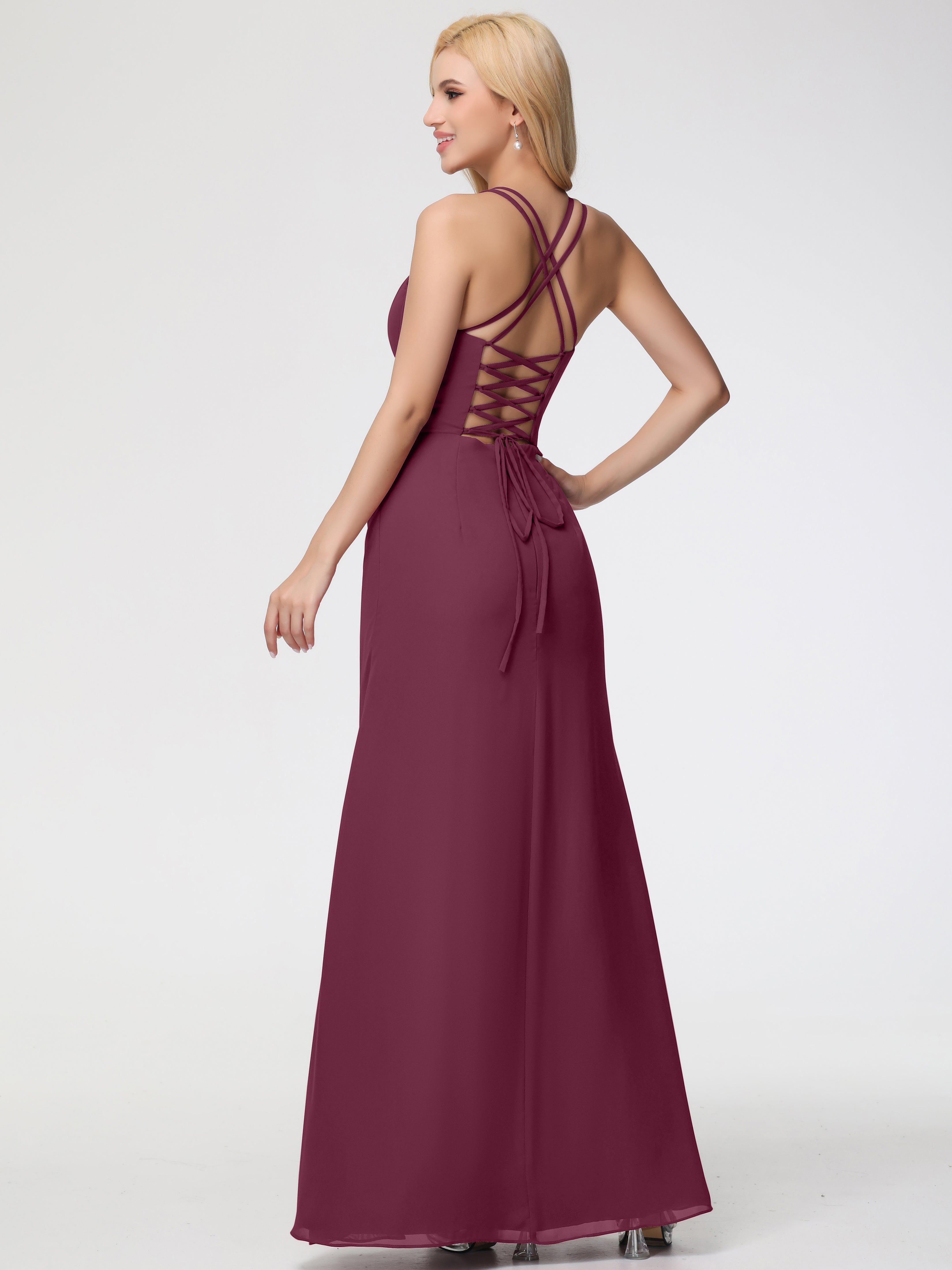 Robes De Demoiselle D'Honneur Mure Bretelles Spaghetti Fourreau Mousseline Robe Demoiselle D'Honneur