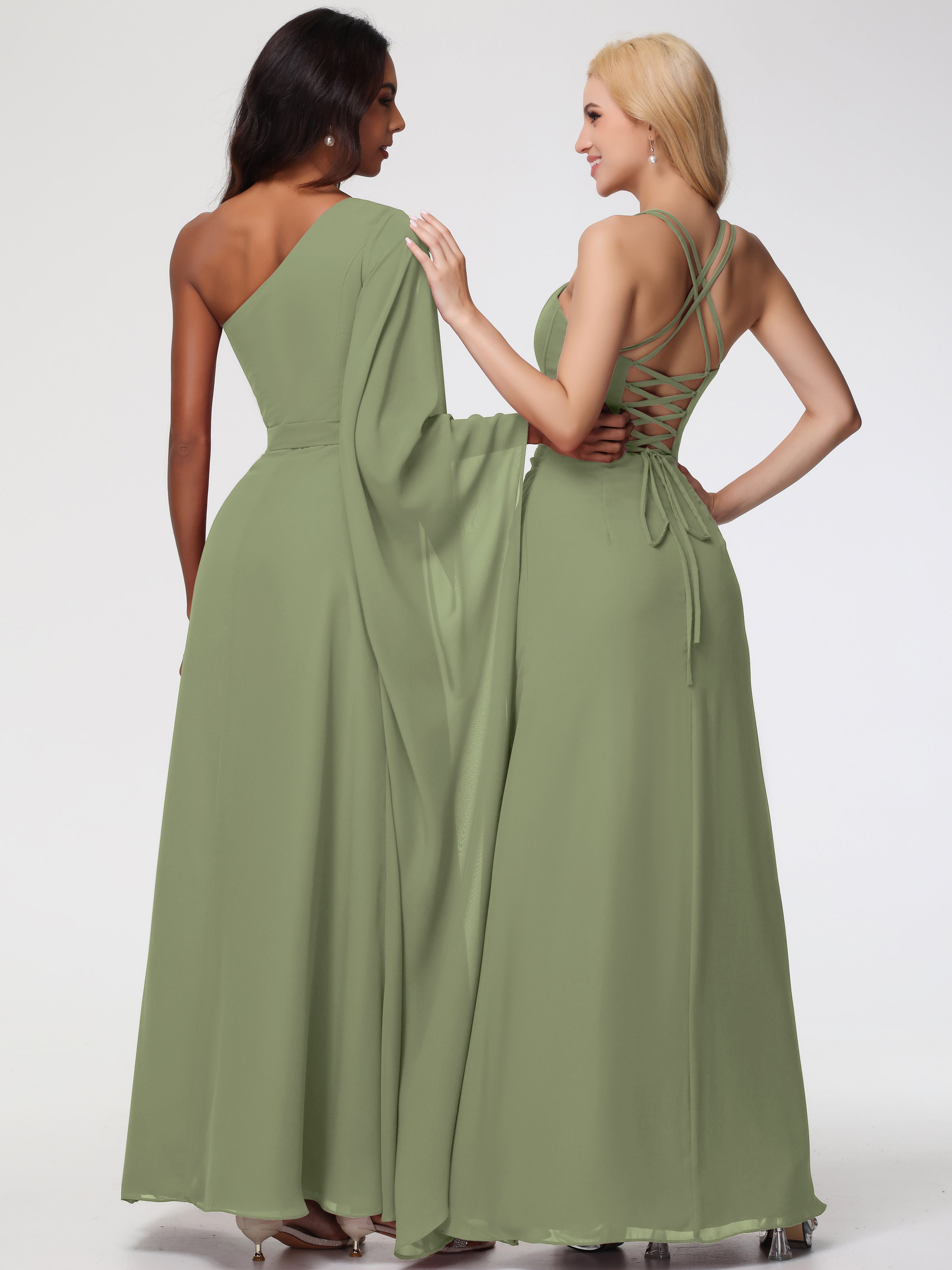 Robe Vert Olive Demoiselle D Honneur Bretelles Spaghetti Fourreau Mousseline Robe Demoiselle D'Honneur