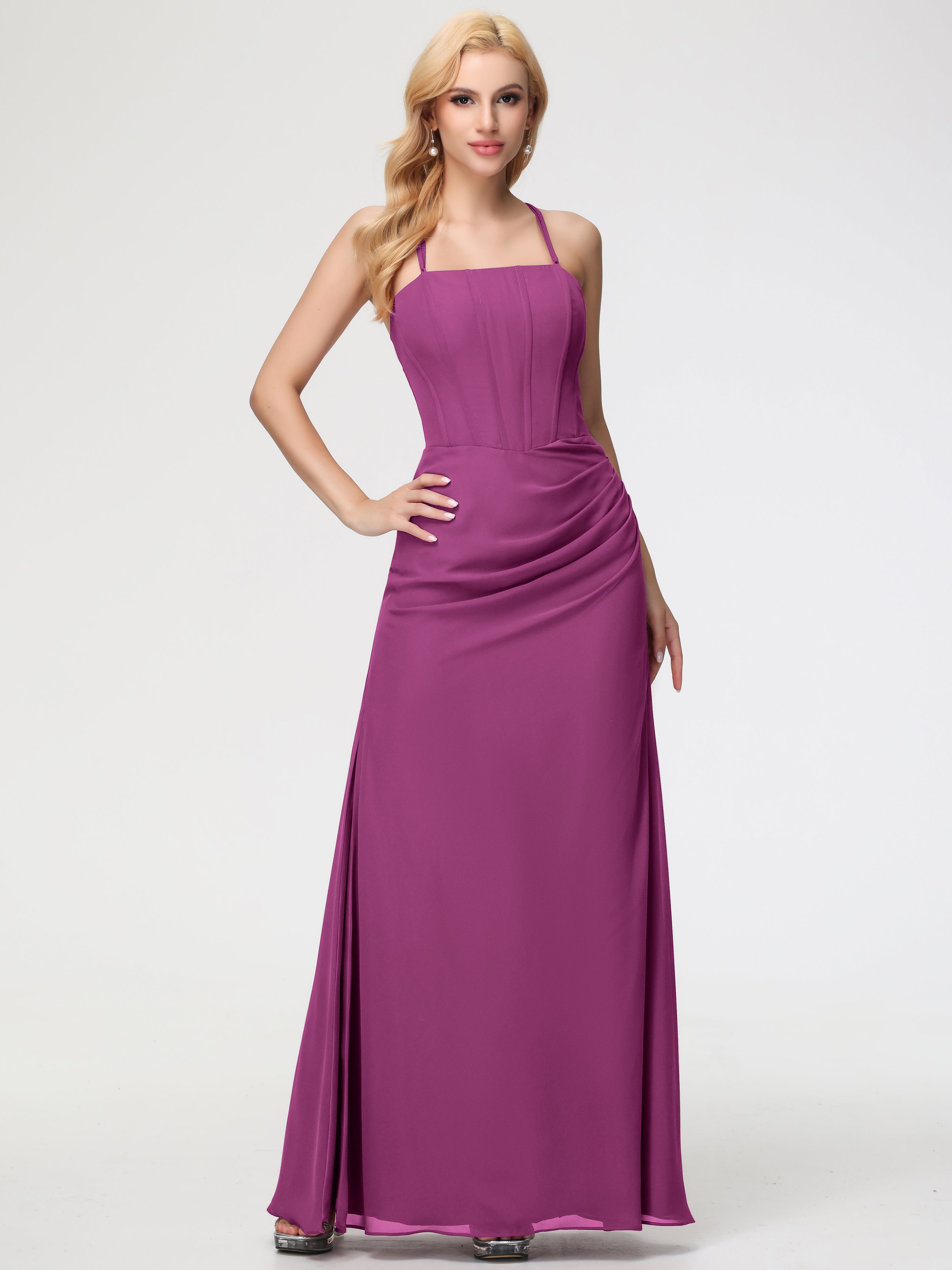 Robes De Demoiselle D'Honneur Orchidée Bretelles Spaghetti Fourreau Mousseline Robe Demoiselle D'Honneur