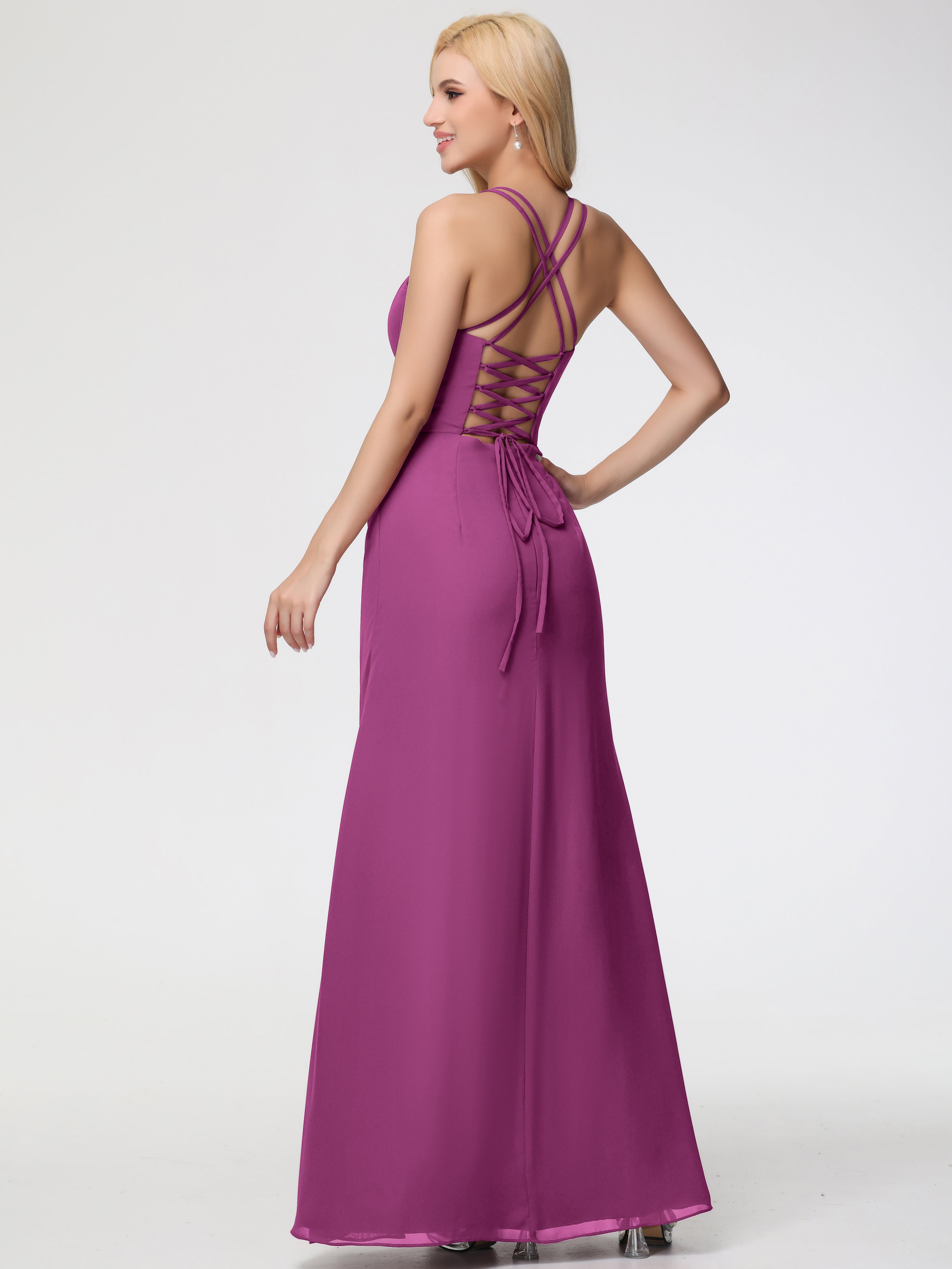 Robes De Demoiselle D'Honneur Orchidée Bretelles Spaghetti Fourreau Mousseline Robe Demoiselle D'Honneur