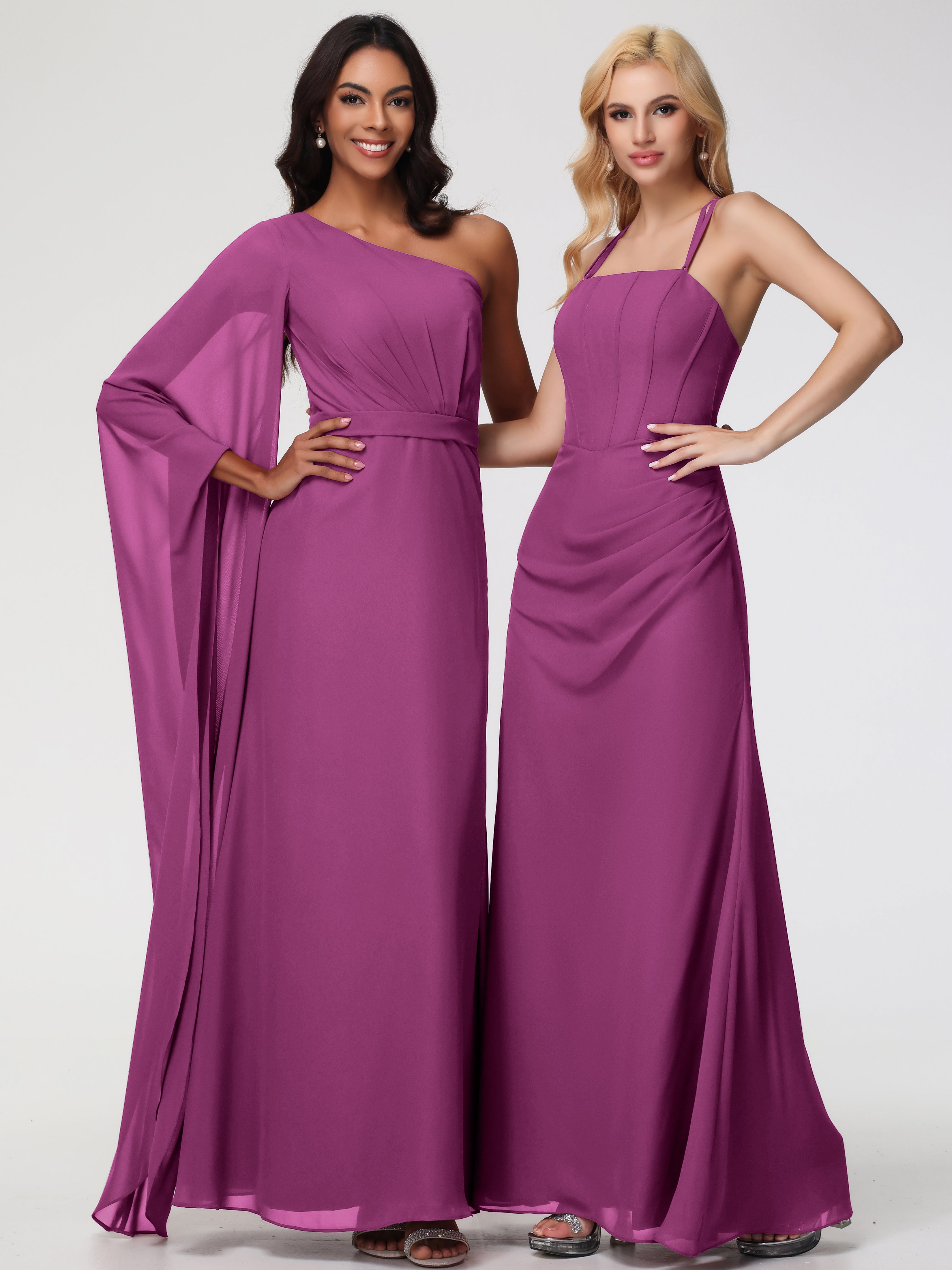 Robes De Demoiselle D'Honneur Orchidée Bretelles Spaghetti Fourreau Mousseline Robe Demoiselle D'Honneur