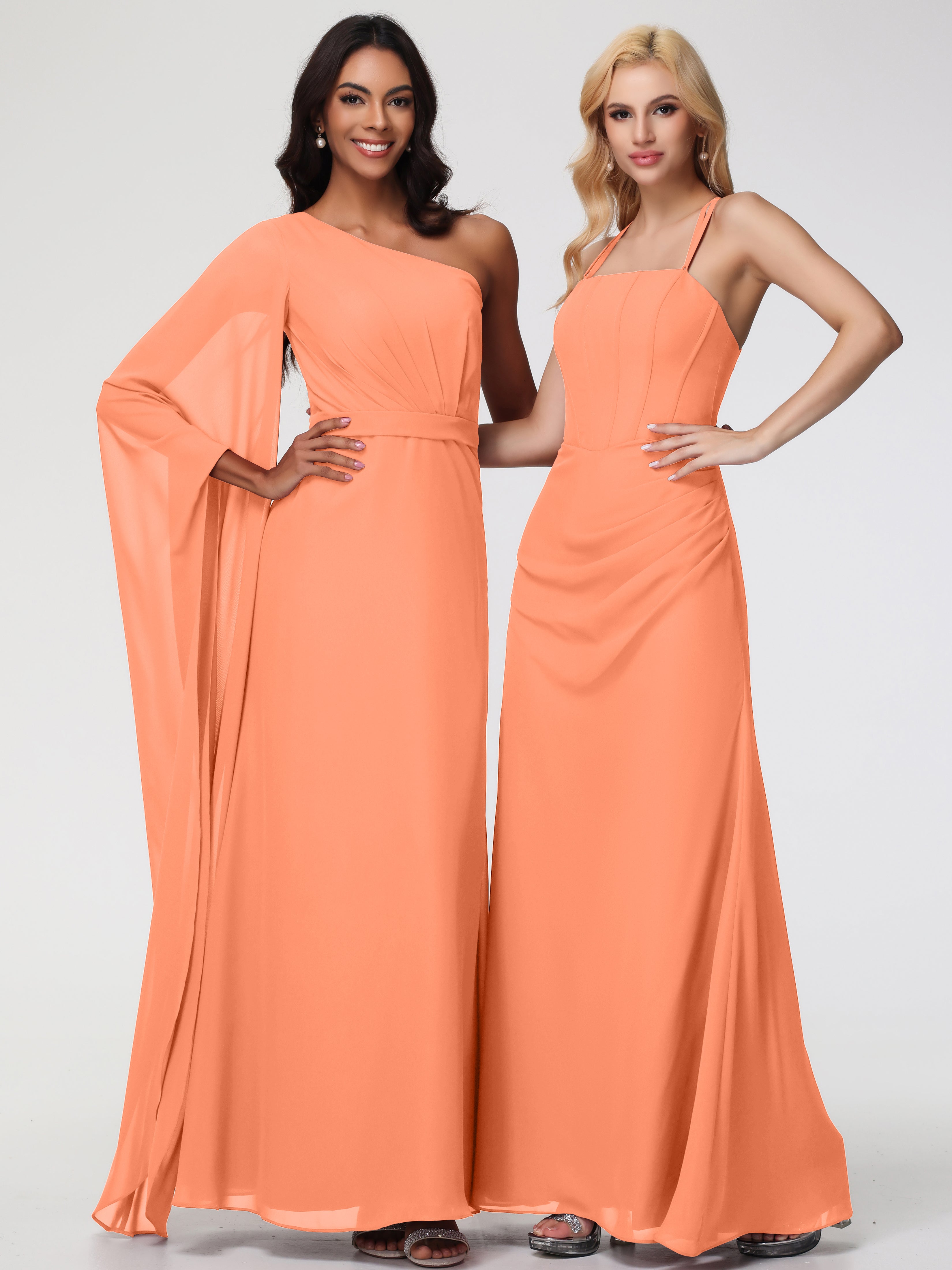 Robes De Demoiselle D'Honneur Papaye Bretelles Spaghetti Fourreau Mousseline Robe Demoiselle D'Honneur