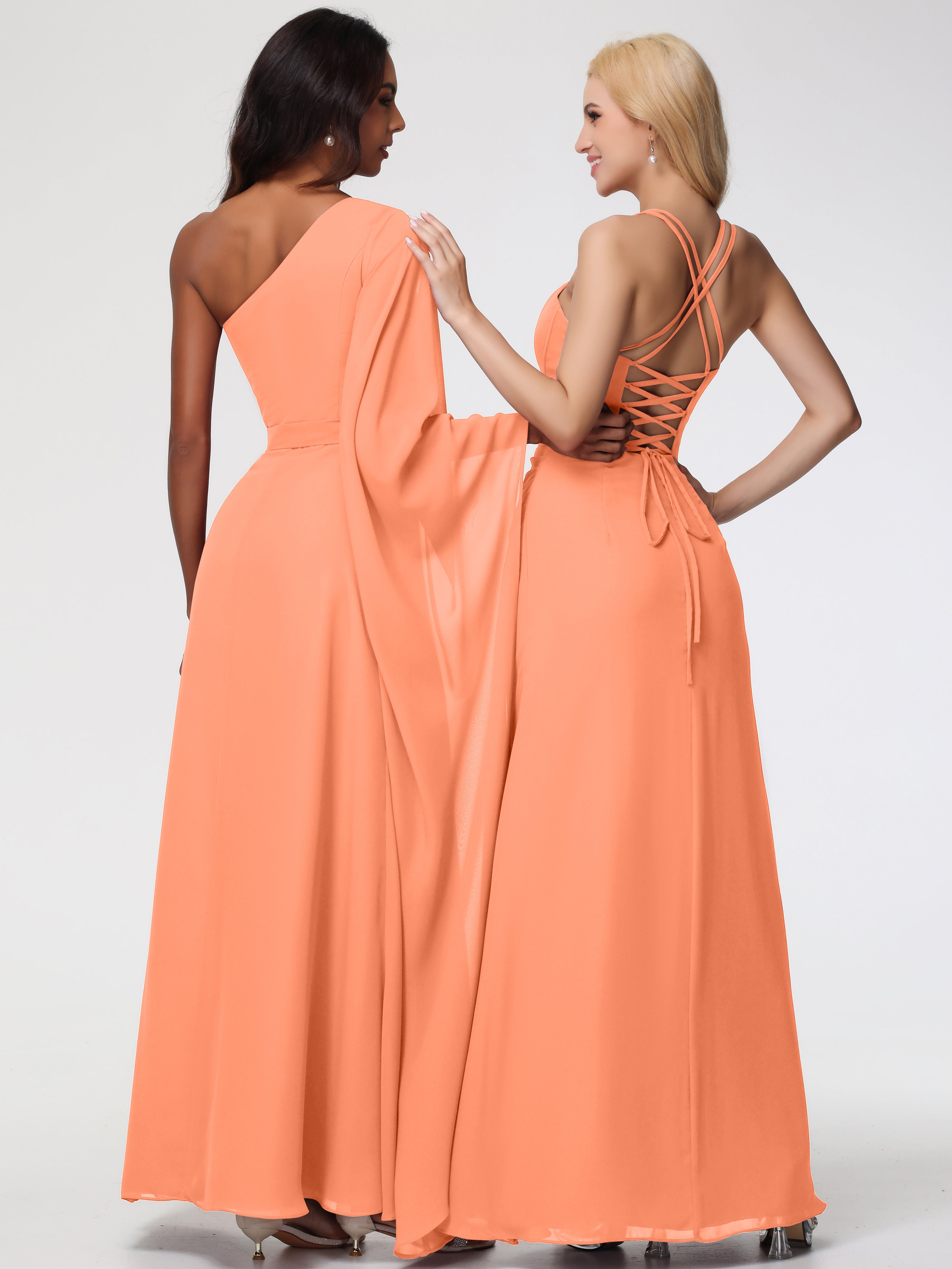Robes De Demoiselle D'Honneur Papaye Bretelles Spaghetti Fourreau Mousseline Robe Demoiselle D'Honneur
