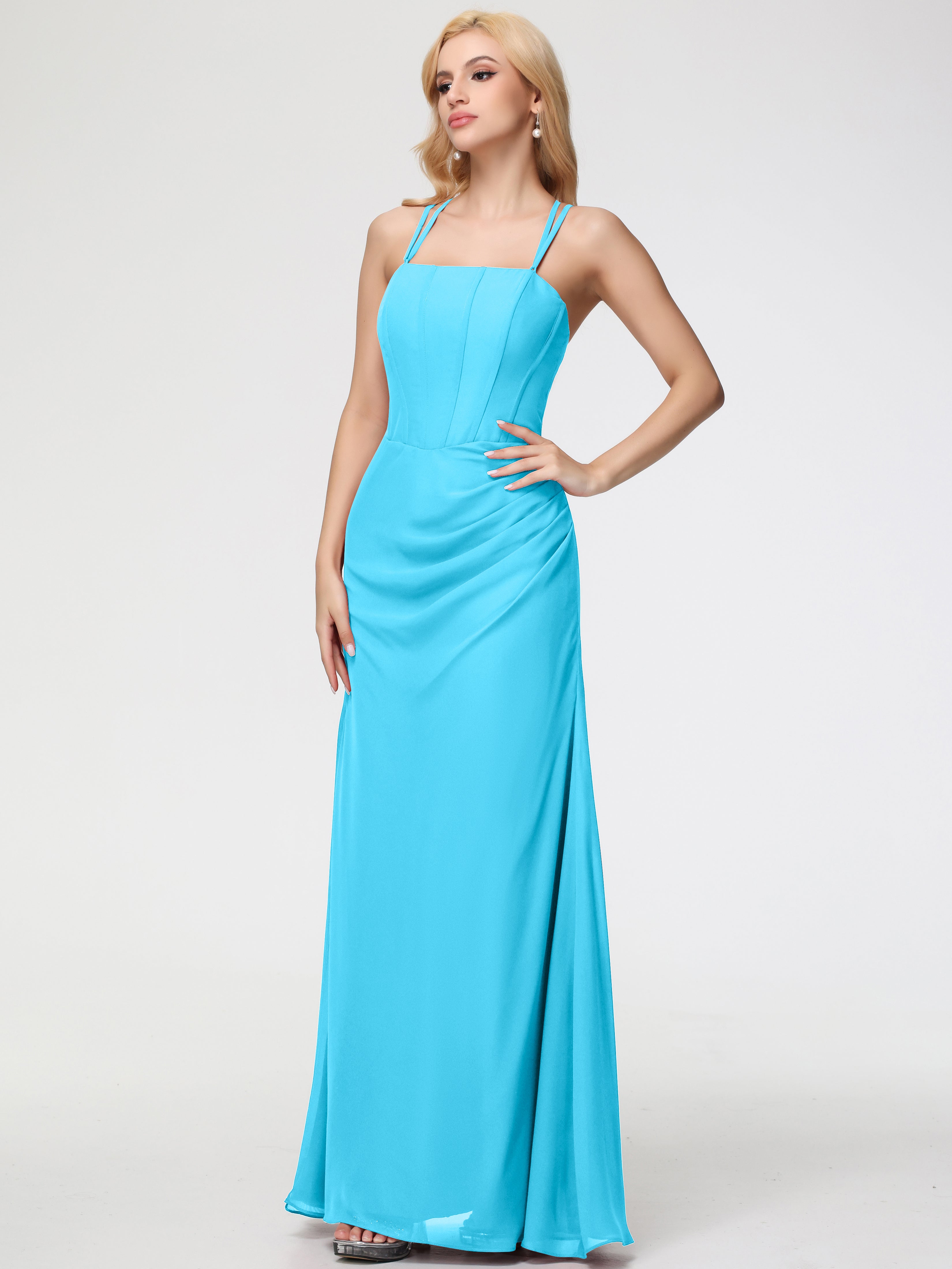 Robe De Demoiselle D'Honneur En Piscine Bretelles Spaghetti Fourreau Mousseline Robe Demoiselle D'Honneur