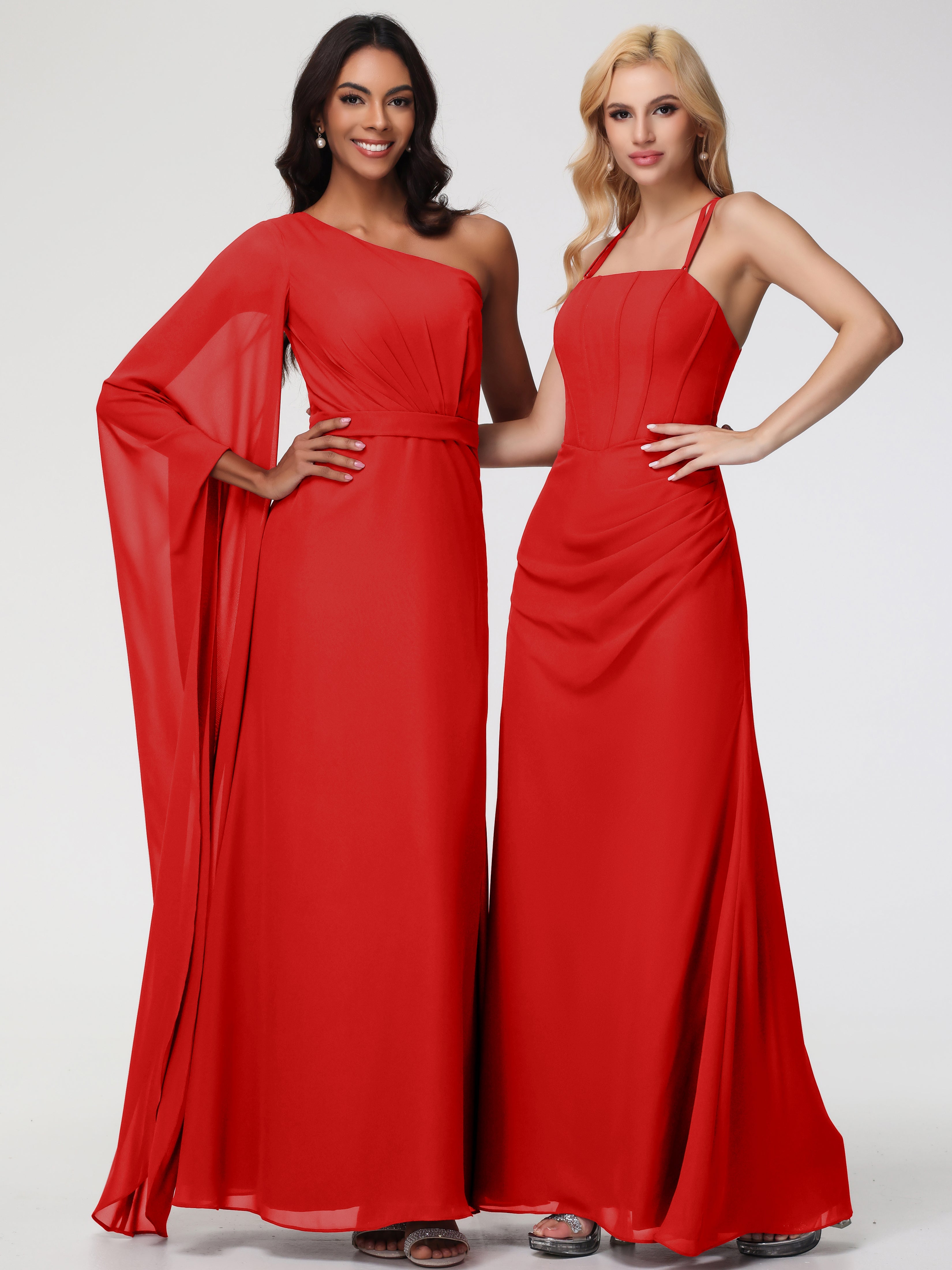 Robe Rouge Mariage Demoiselle D Honneur Bretelles Spaghetti Fourreau Mousseline Robe Demoiselle D'Honneur