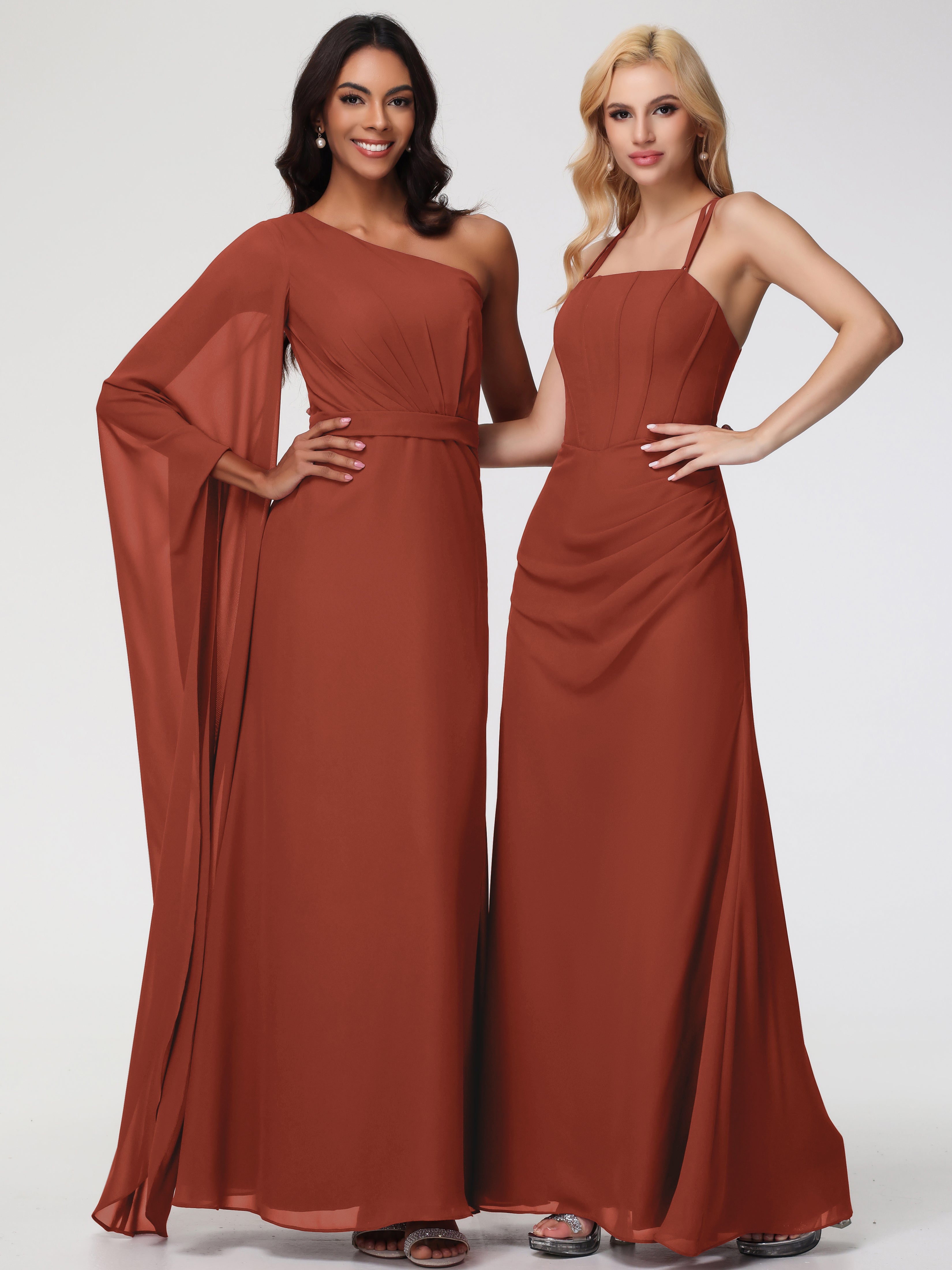 Robe Rouille Demoiselle D Honneur Bretelles Spaghetti Fourreau Mousseline Robe Demoiselle D'Honneur