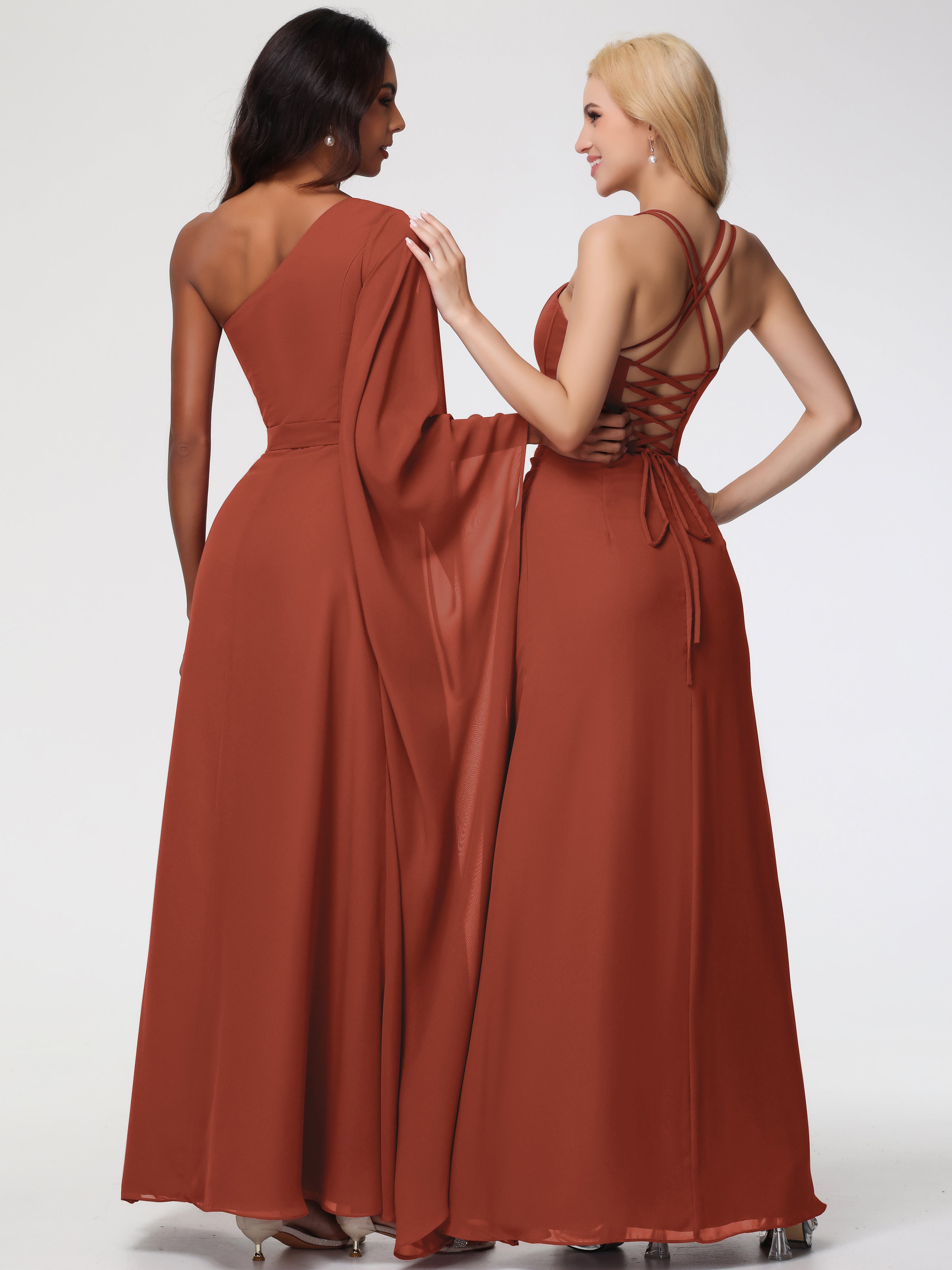 Robe Rouille Demoiselle D Honneur Bretelles Spaghetti Fourreau Mousseline Robe Demoiselle D'Honneur