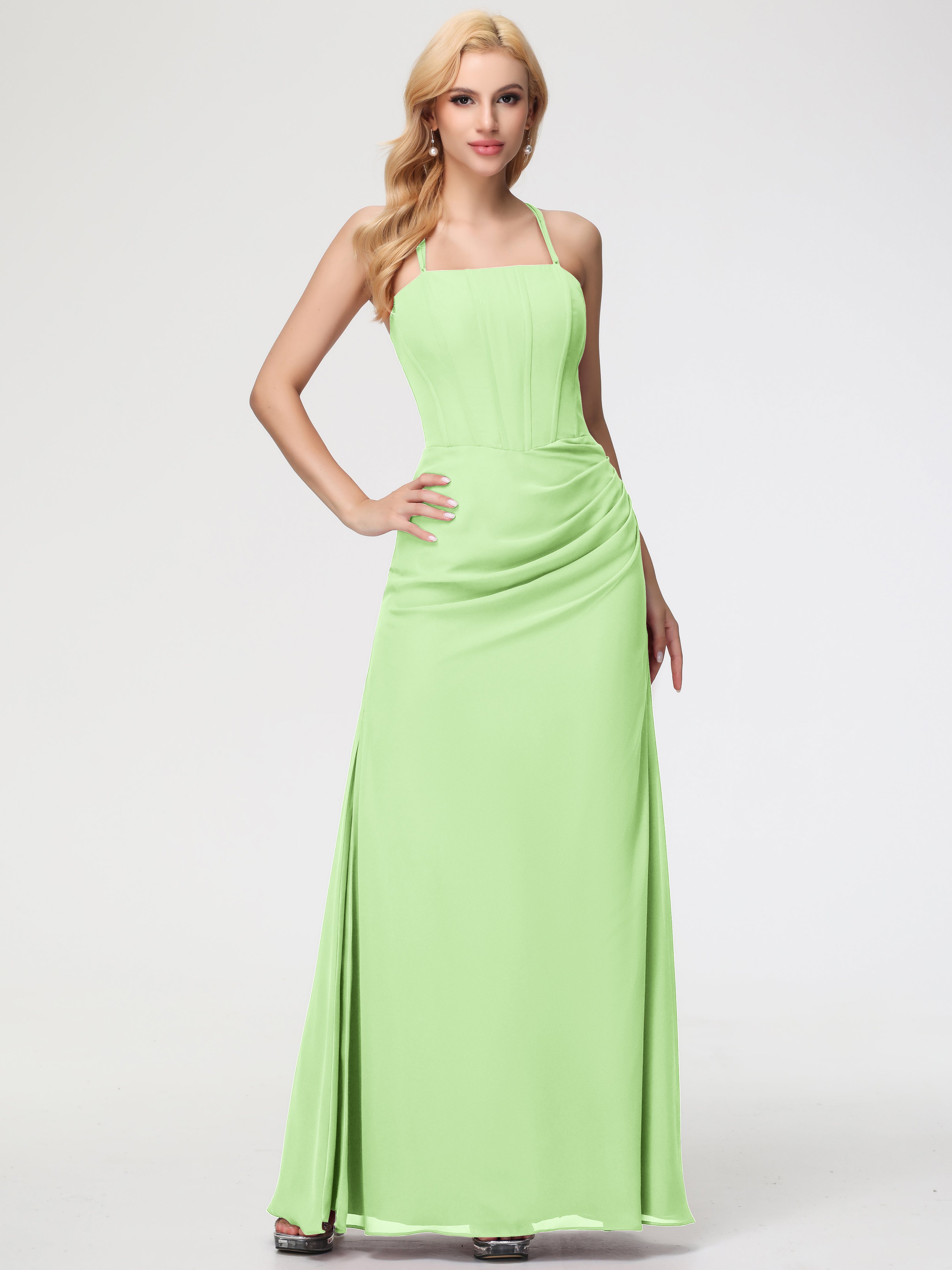 Robe Vert Sauge Demoiselle D Honneur Bretelles Spaghetti Fourreau Mousseline Robe Demoiselle D'Honneur