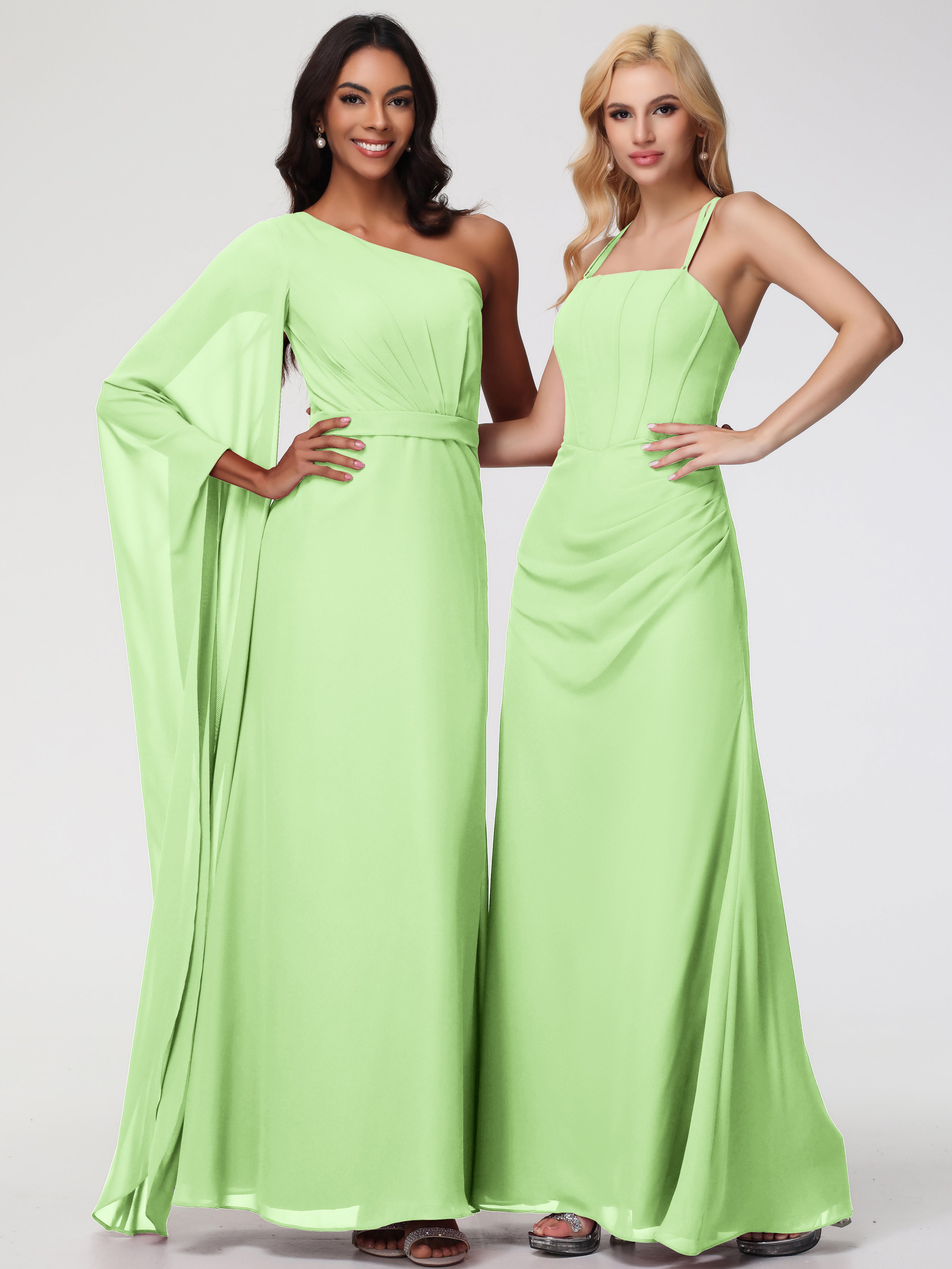 Robe Vert Sauge Demoiselle D Honneur Bretelles Spaghetti Fourreau Mousseline Robe Demoiselle D'Honneur