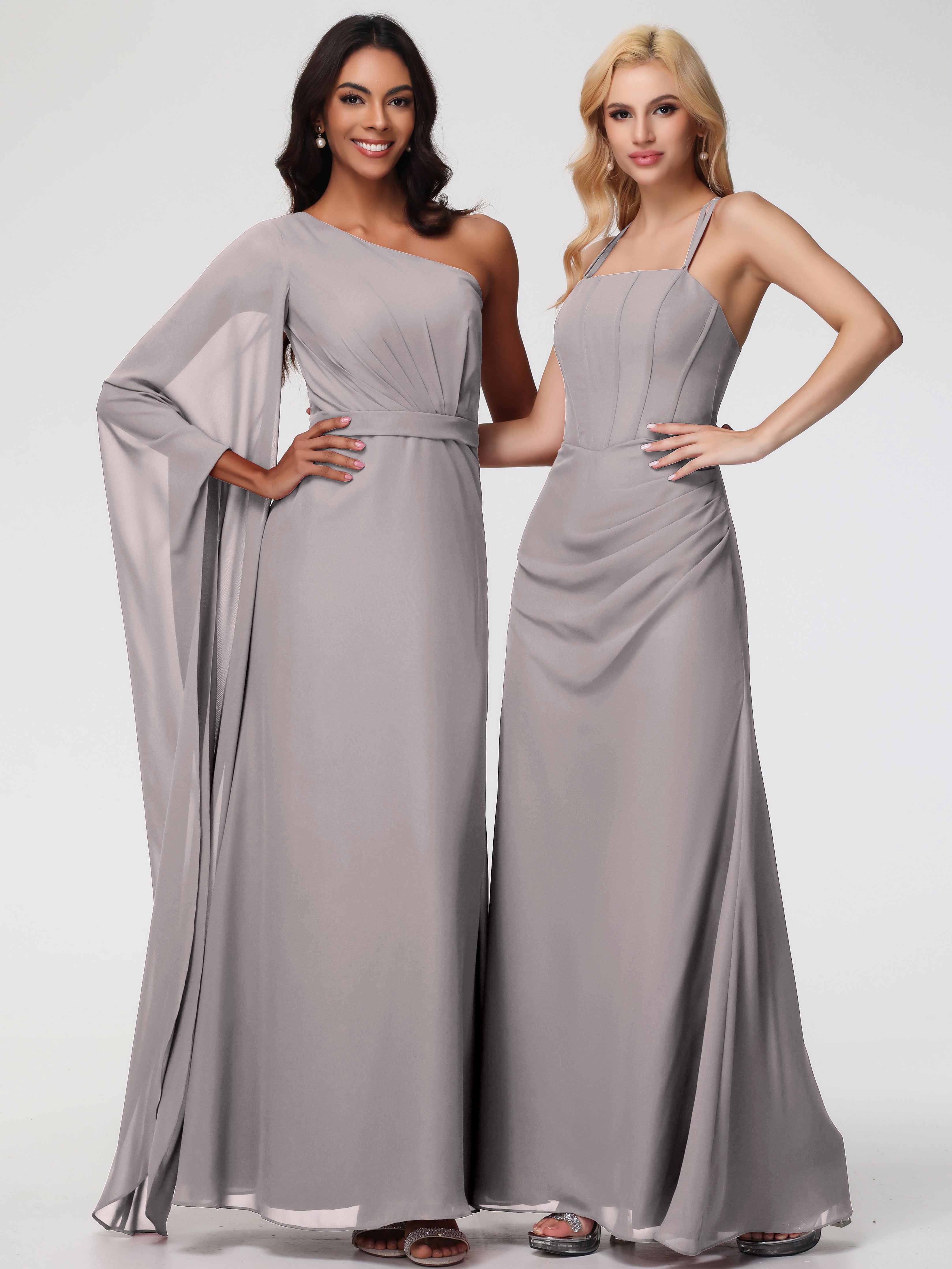Robe Demoiselle D Honneur Argent Bretelles Spaghetti Fourreau Mousseline Robe Demoiselle D'Honneur
