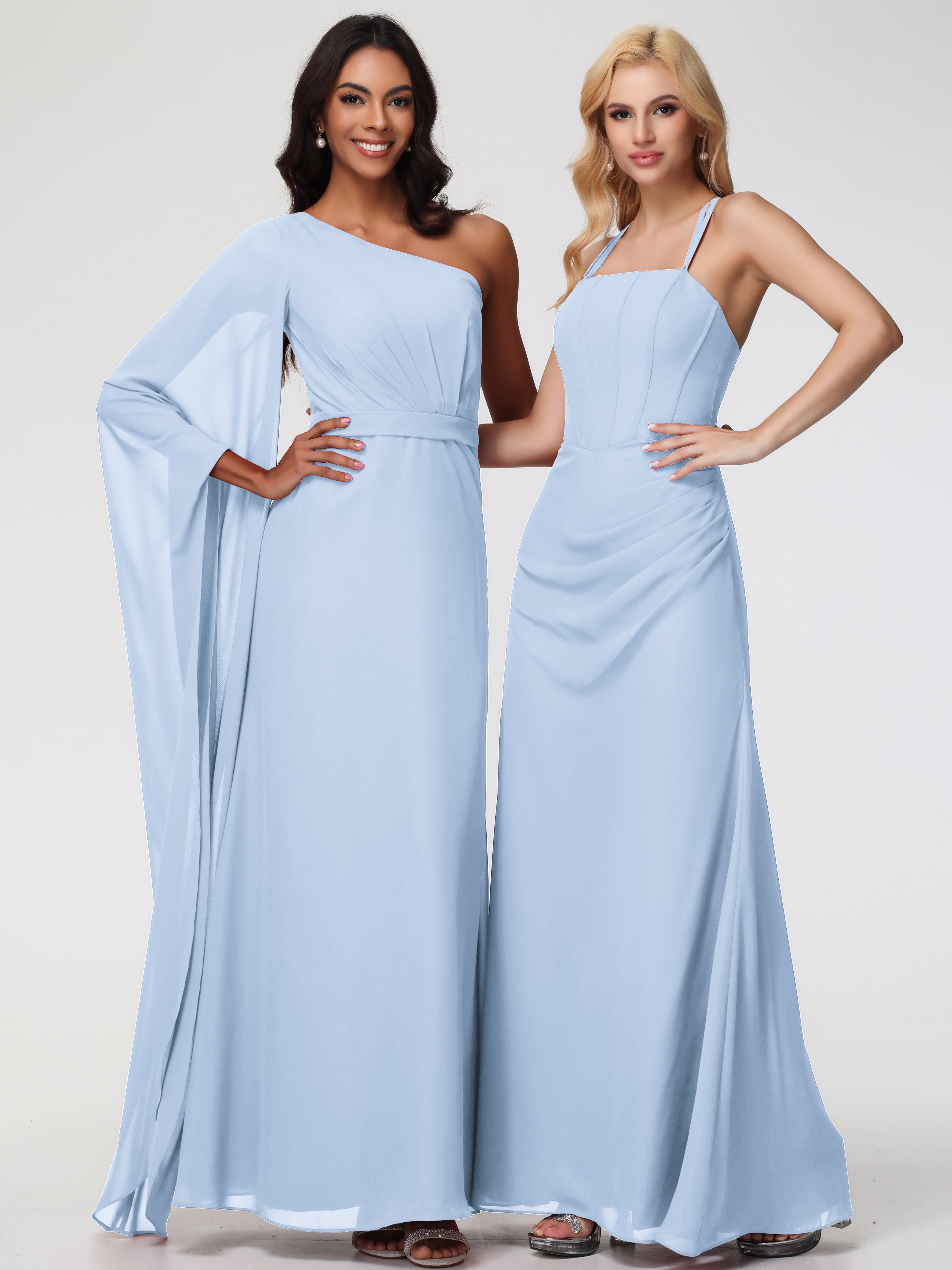 Robe Bleu Ciel Demoiselle D Honneur Bretelles Spaghetti Fourreau Mousseline Robe Demoiselle D'Honneur