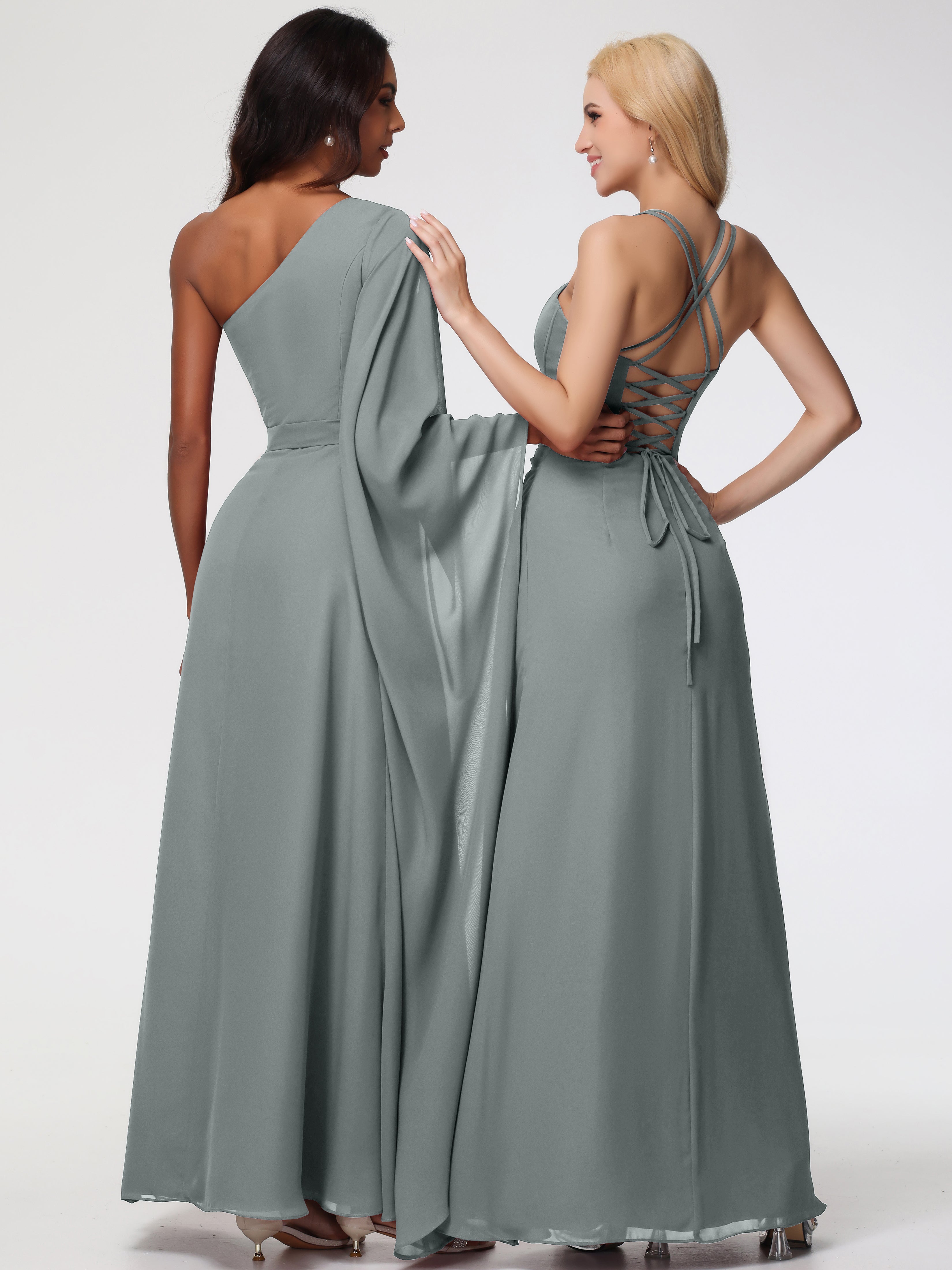 Robe Grise Demoiselle D Honneur Bretelles Spaghetti Fourreau Mousseline Robe Demoiselle D'Honneur