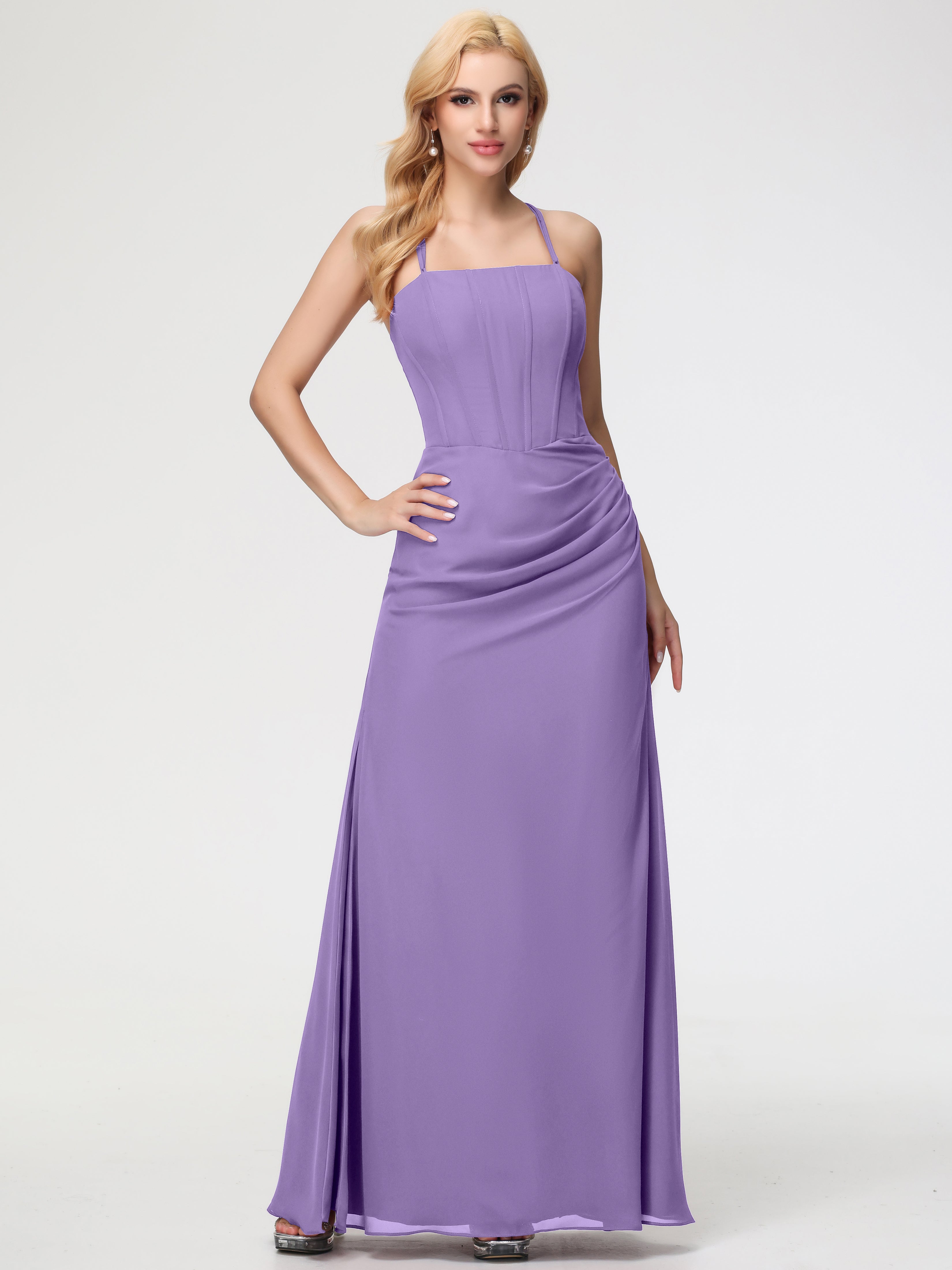 Robes De Demoiselle D'Honneur Tahiti Bretelles Spaghetti Fourreau Mousseline Robe Demoiselle D'Honneur