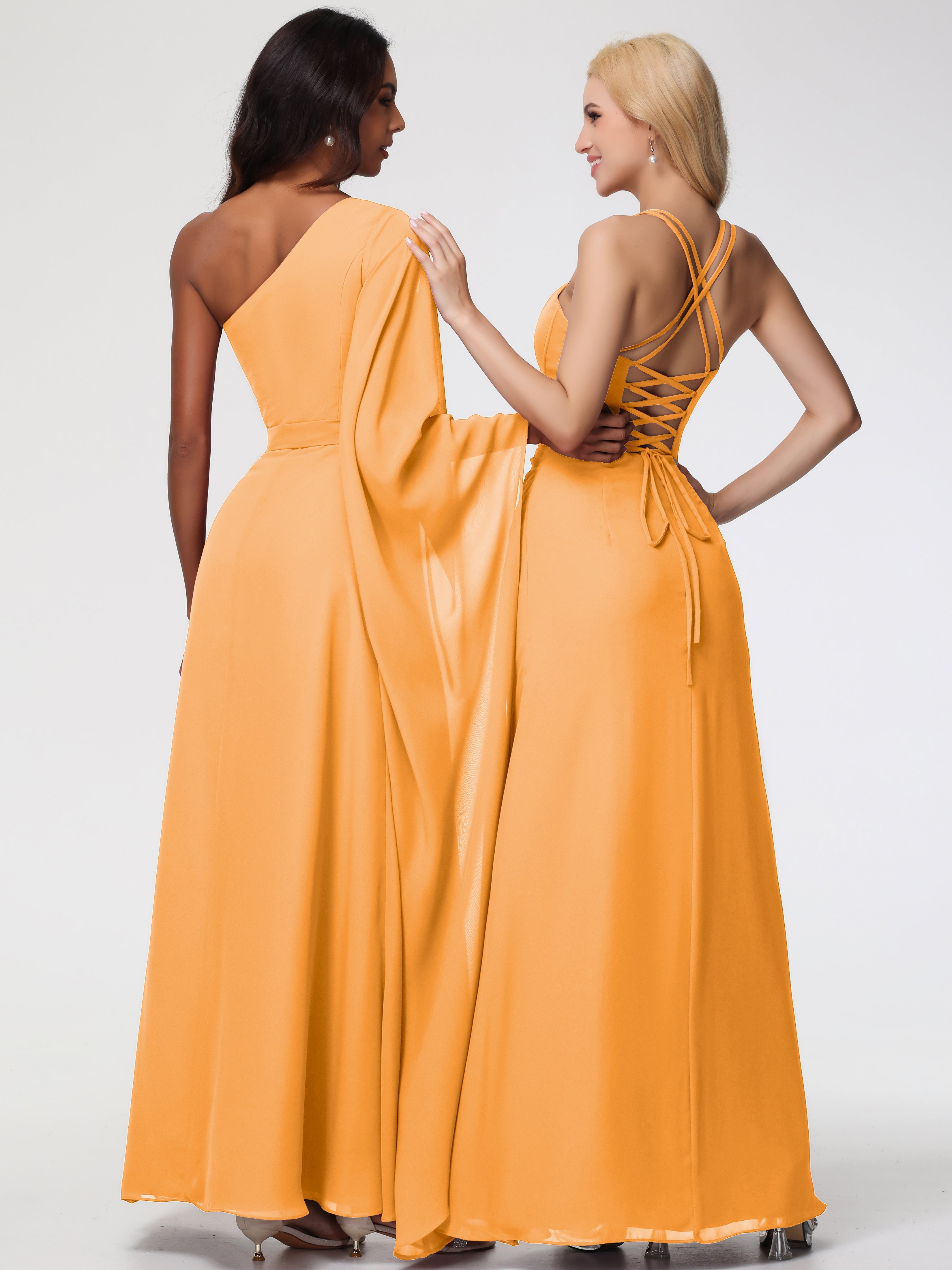 Robes De Demoiselle D'Honneur Mandarine Bretelles Spaghetti Fourreau Mousseline Robe Demoiselle D'Honneur