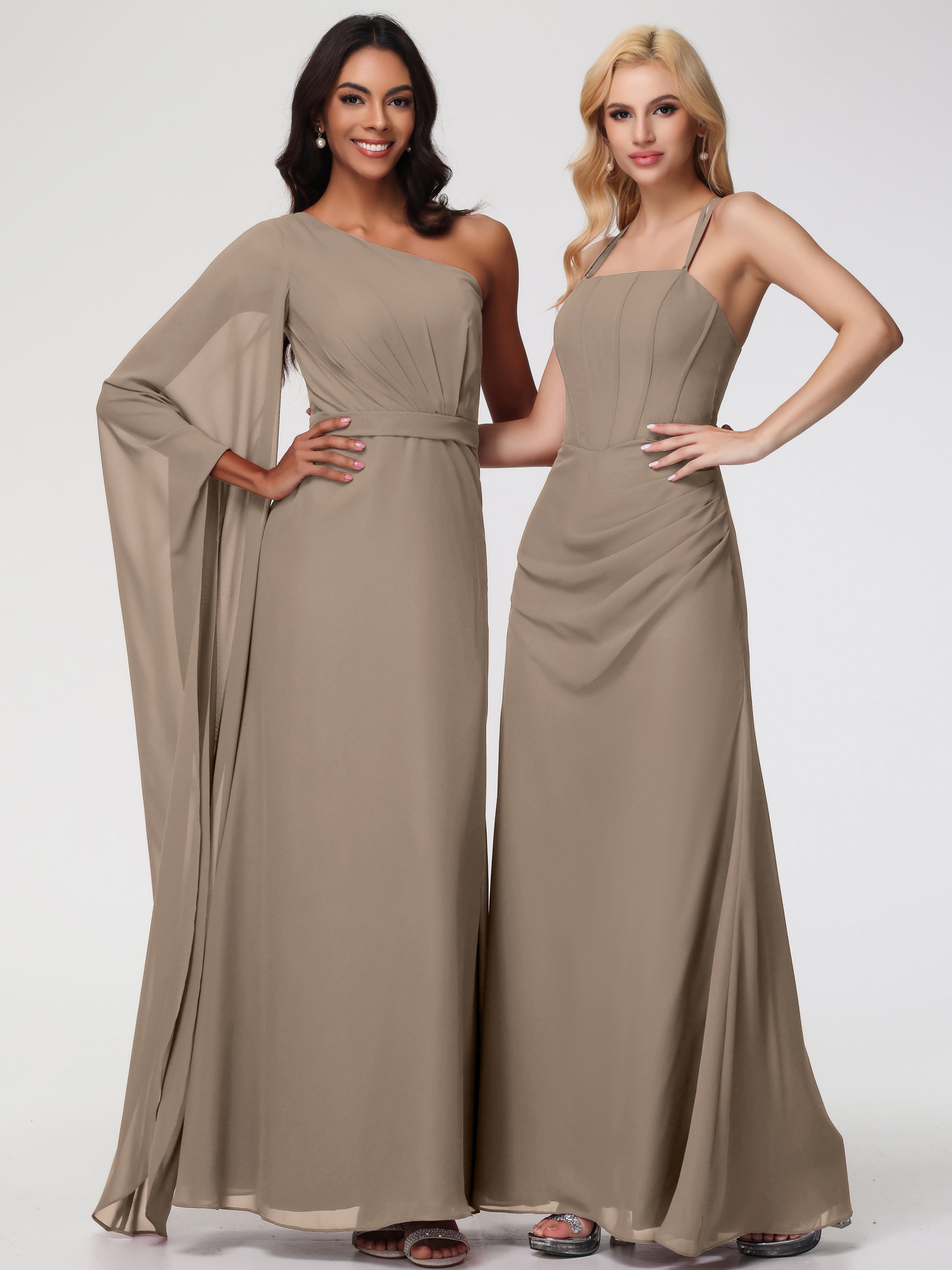 Robe Taupe Demoiselle D Honneur Bretelles Spaghetti Fourreau Mousseline Robe Demoiselle D'Honneur