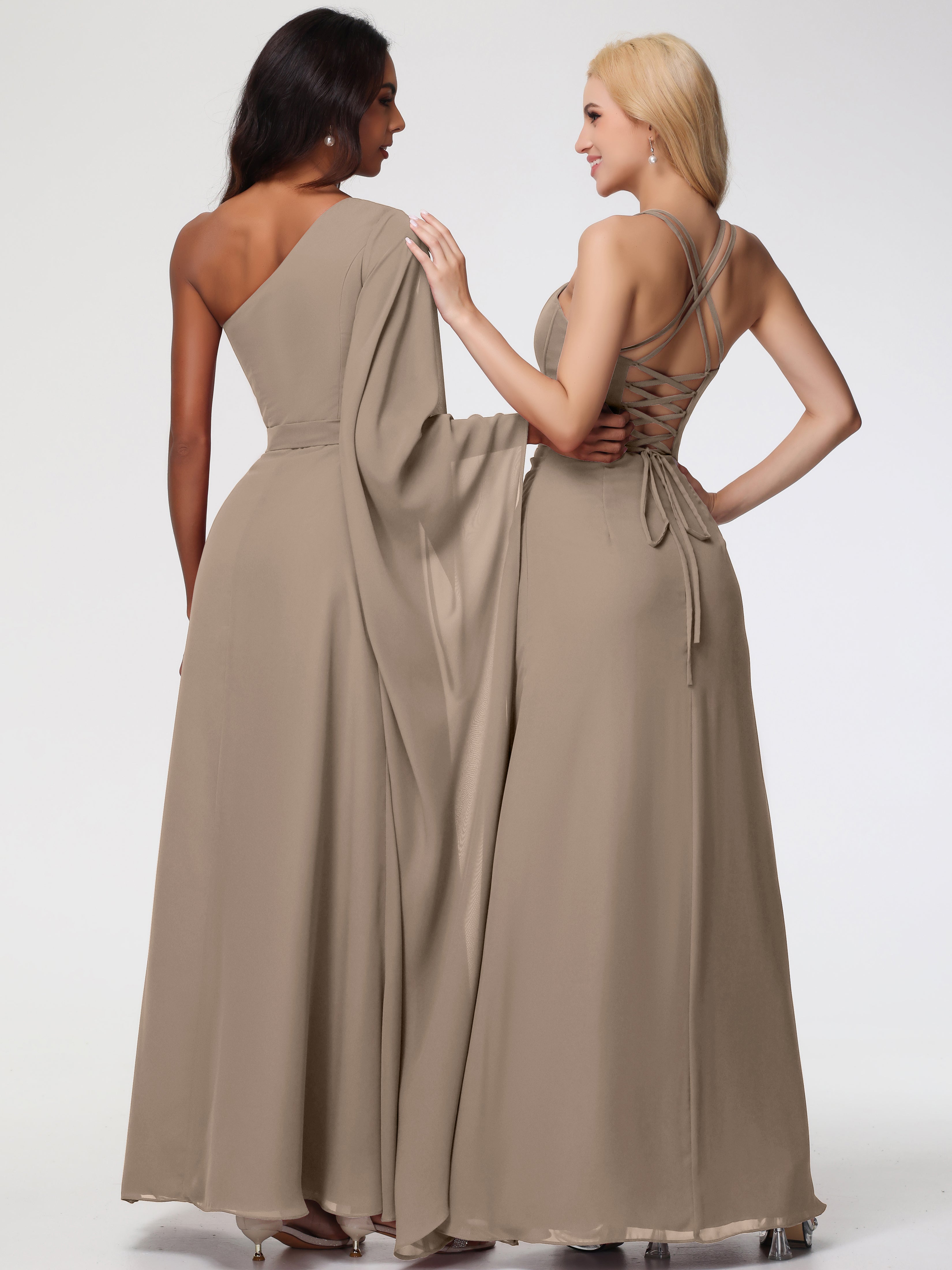 Robe Taupe Demoiselle D Honneur Bretelles Spaghetti Fourreau Mousseline Robe Demoiselle D'Honneur