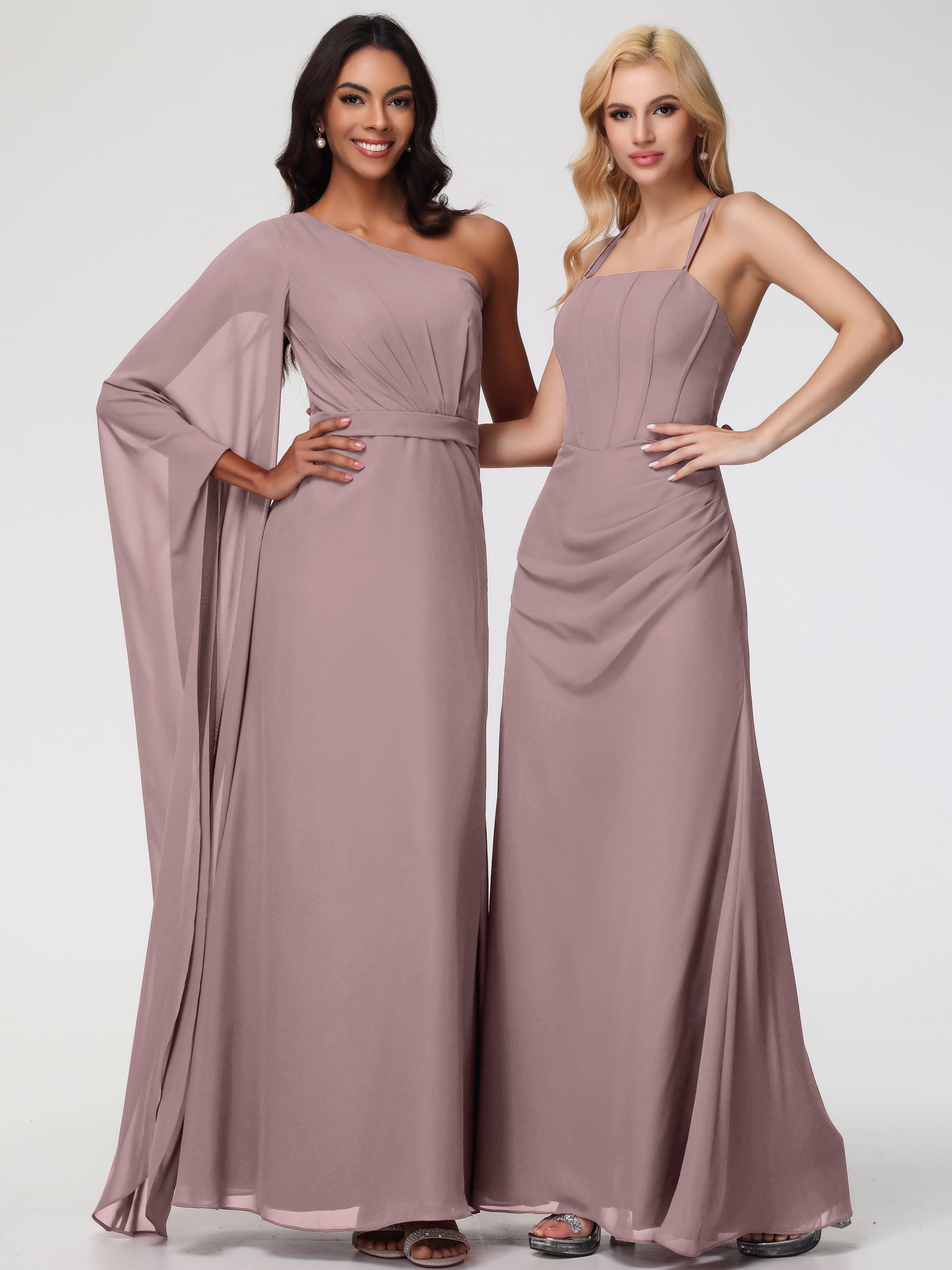 Robes De Demoiselle D'Honneur Mauve Foncé Bretelles Spaghetti Fourreau Mousseline Robe Demoiselle D'Honneur