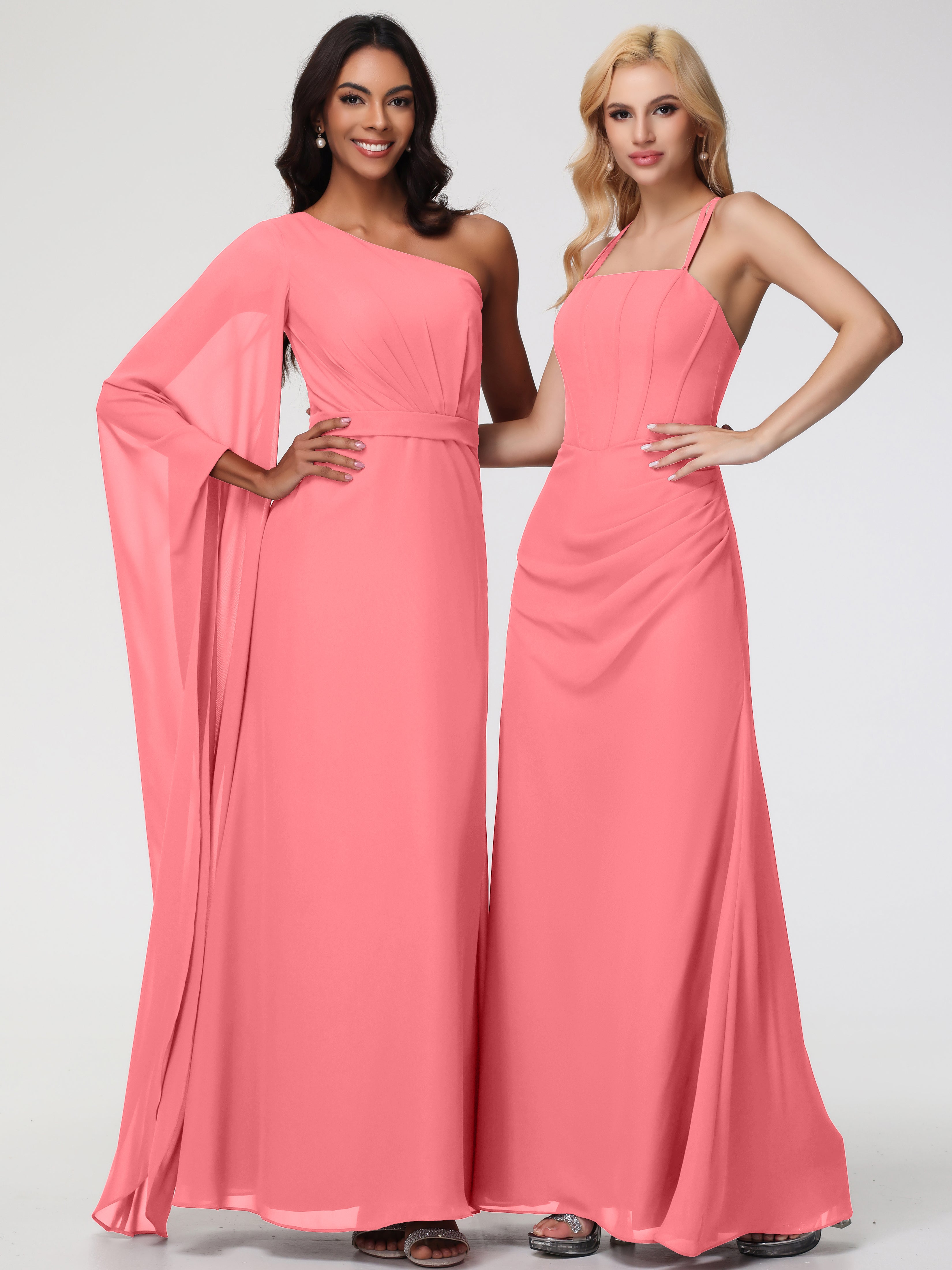 Robes De Demoiselle D'Honneur Pastèque Bretelles Spaghetti Fourreau Mousseline Robe Demoiselle D'Honneur