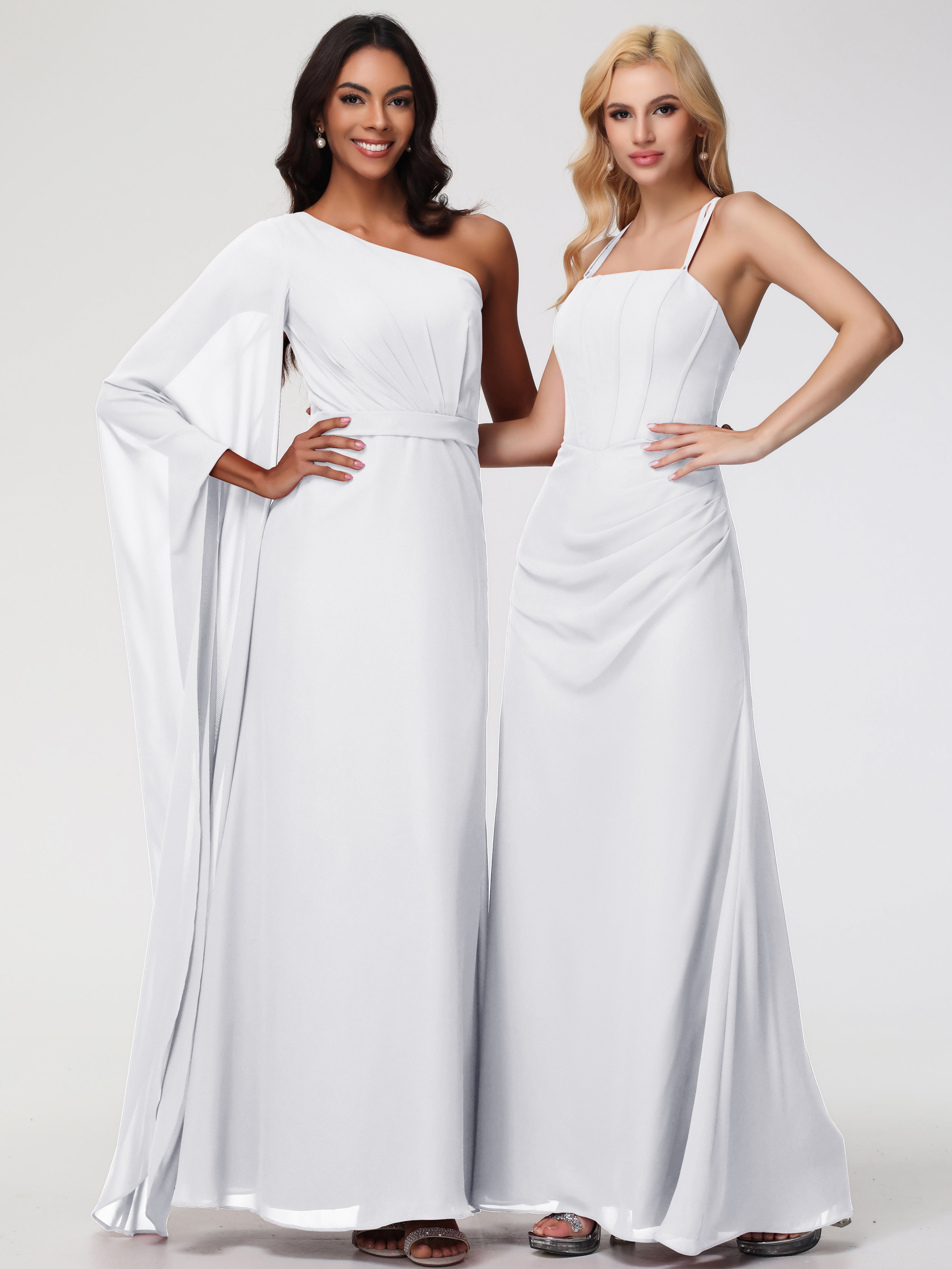 Robe Demoiselle D Honneur Blanc Bretelles Spaghetti Fourreau Mousseline Robe Demoiselle D'Honneur