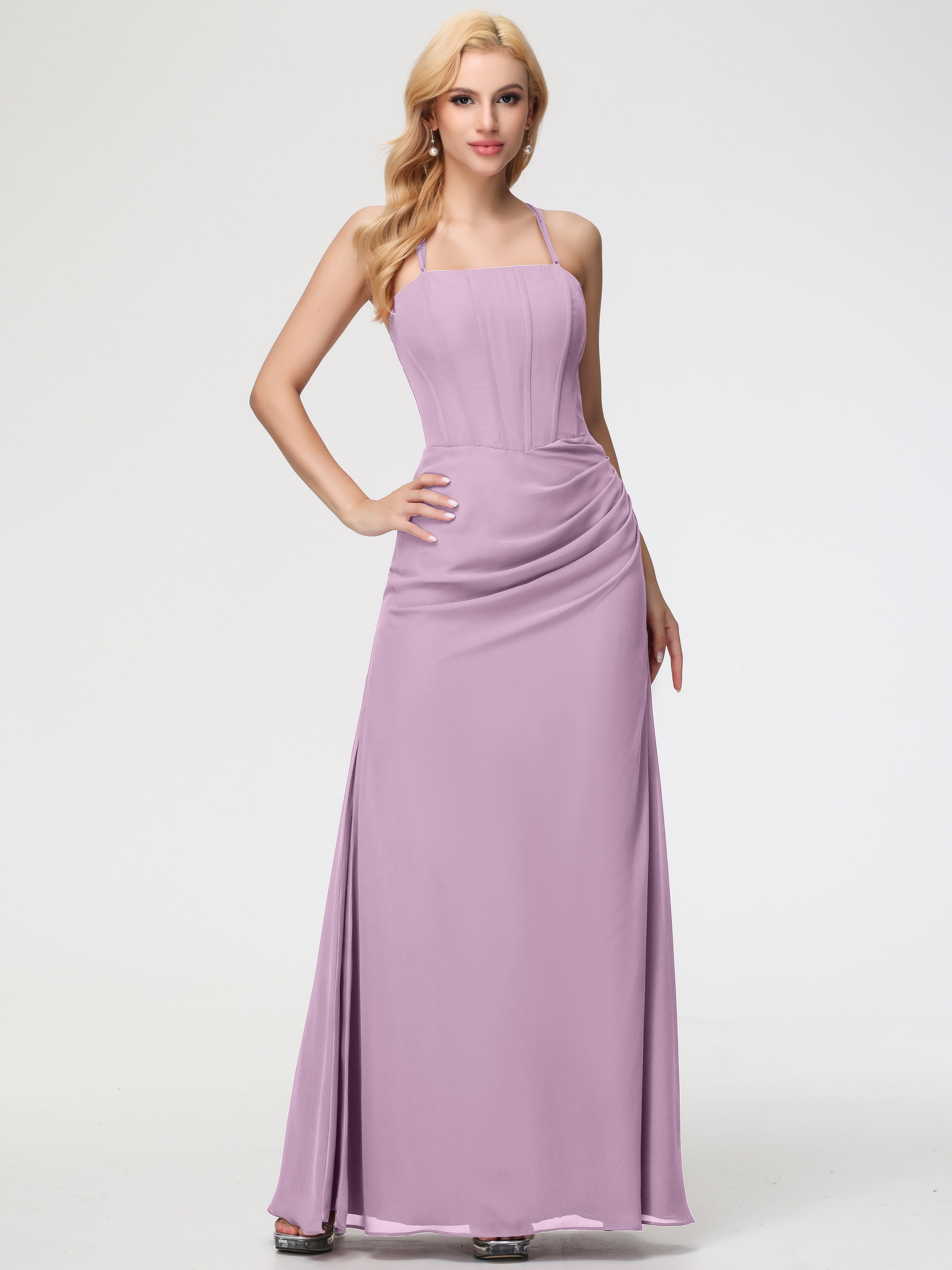 Robes De Demoiselle D'Honneur Glycine Bretelles Spaghetti Fourreau Mousseline Robe Demoiselle D'Honneur
