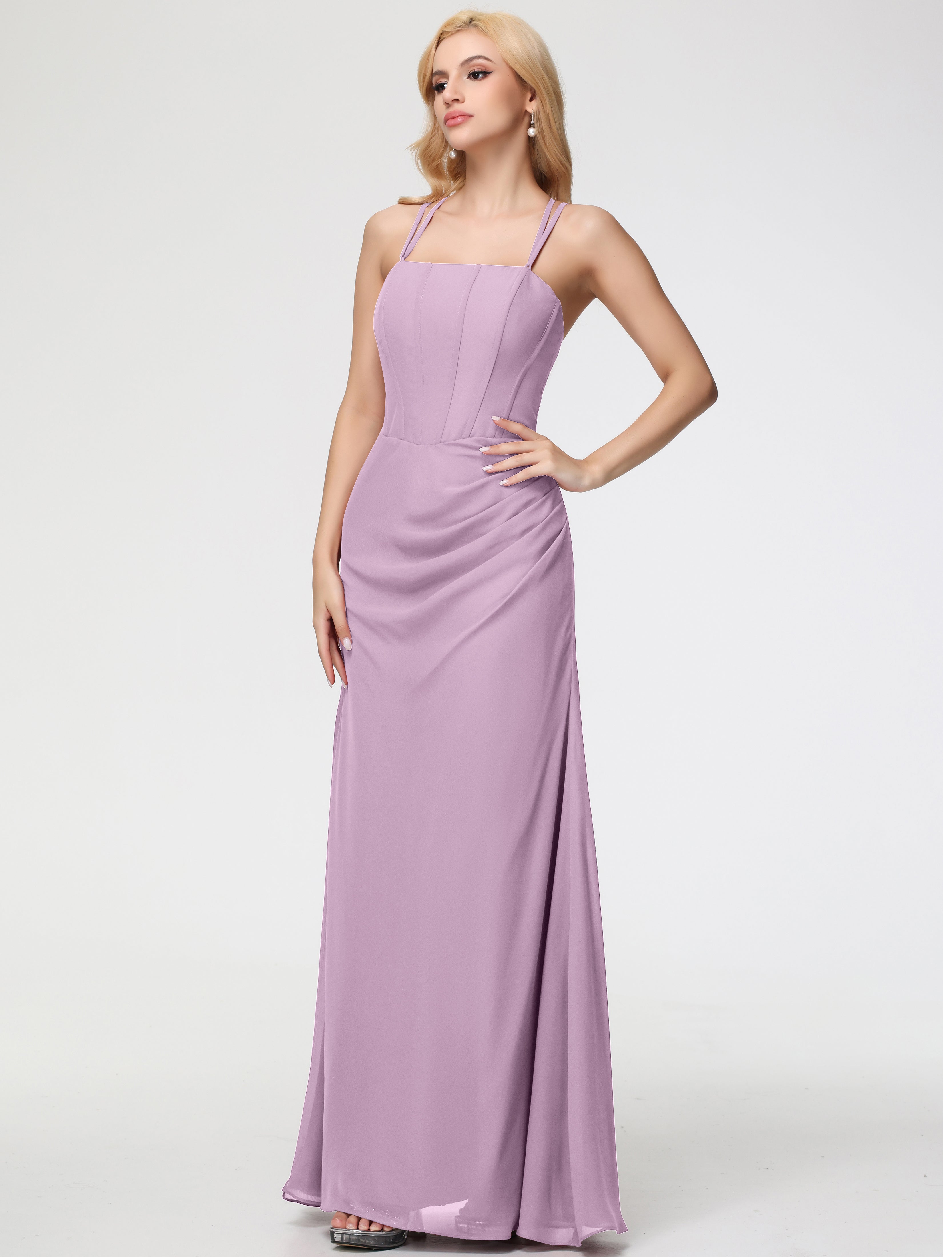 Robes De Demoiselle D'Honneur Glycine Bretelles Spaghetti Fourreau Mousseline Robe Demoiselle D'Honneur