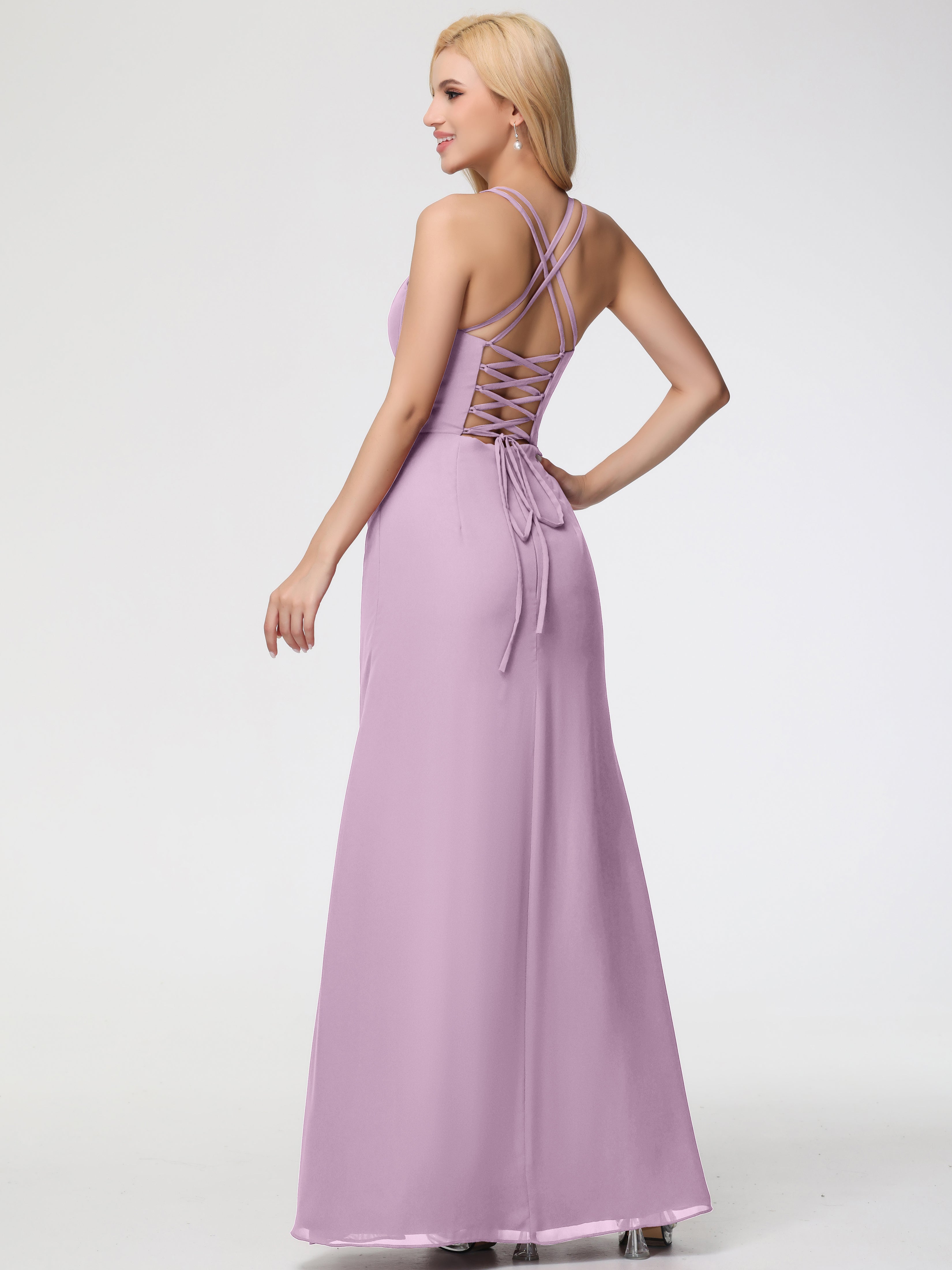Robes De Demoiselle D'Honneur Glycine Bretelles Spaghetti Fourreau Mousseline Robe Demoiselle D'Honneur