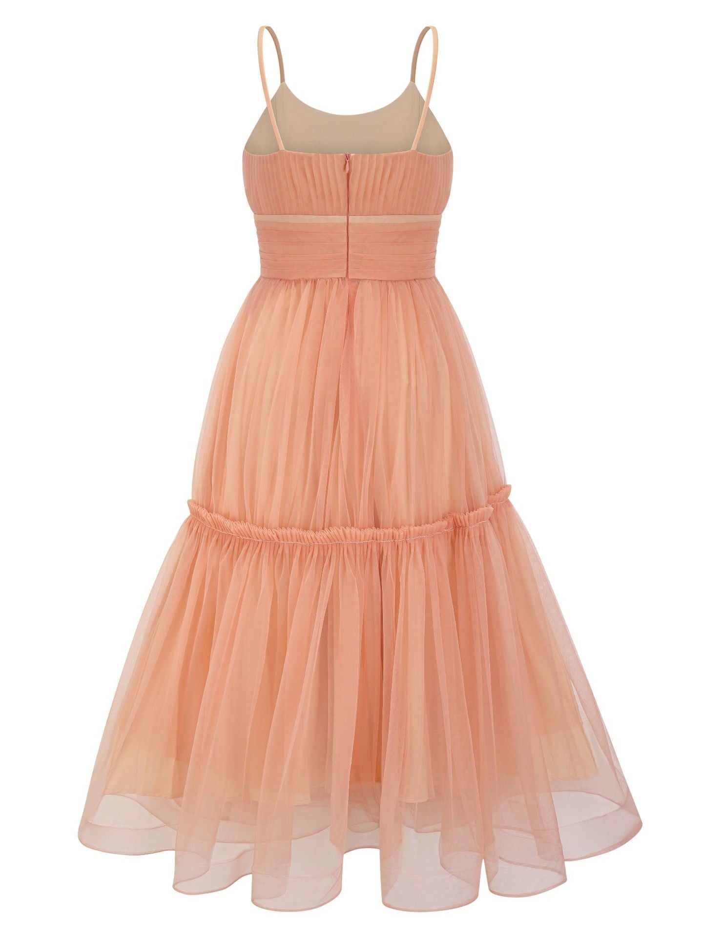 Trapèzes Mi-longue Bretelles Spaghetti Tulle Robe Invitée de Mariage en PAPAYE