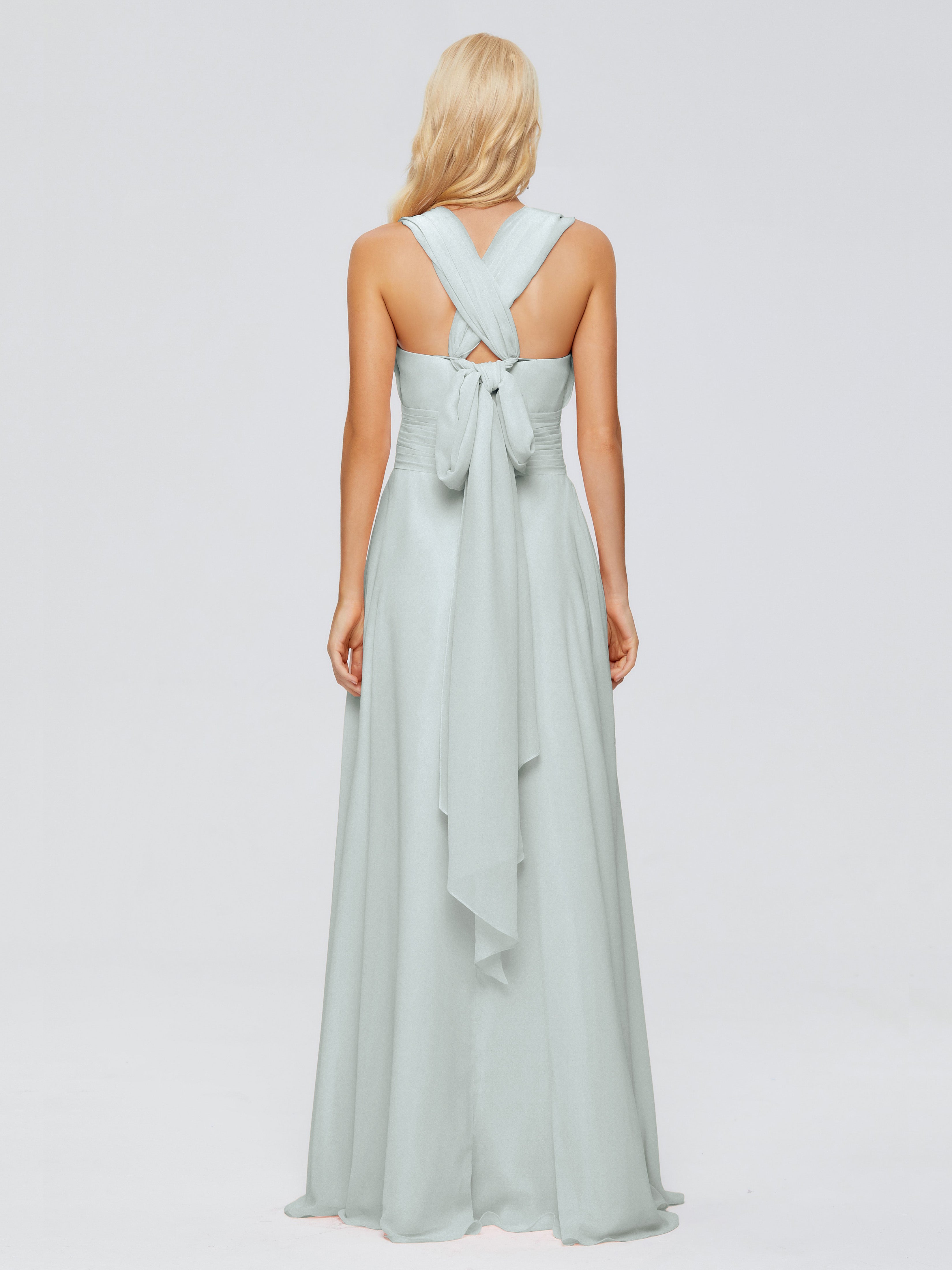 Robe Demoiselle D Honneur Vert Celadon Trapèze Bretelle Ruban Mousseline Robes Demoiselle D'Honneur