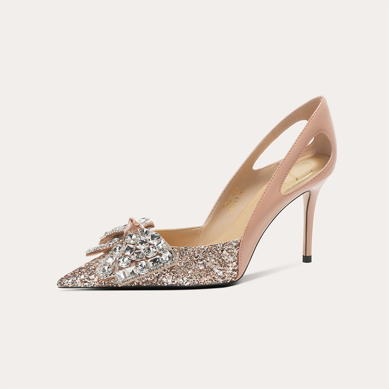 Bout pointu Talon haut Bicolore avec cristaux Chaussures de soirée pour femmes