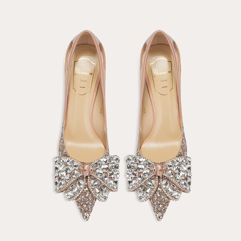 Bout pointu Talon haut Bicolore avec cristaux Chaussures de soirée pour femmes