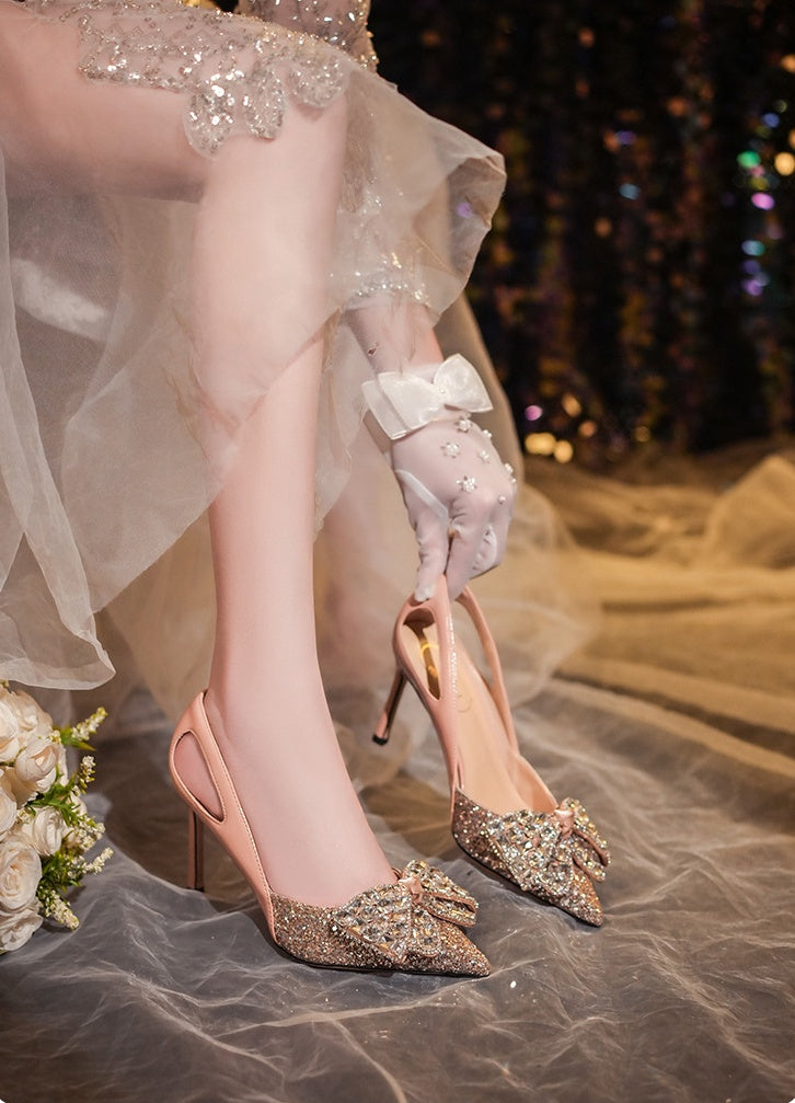 Bout pointu Talon haut Bicolore avec cristaux Chaussures de soirée pour femmes