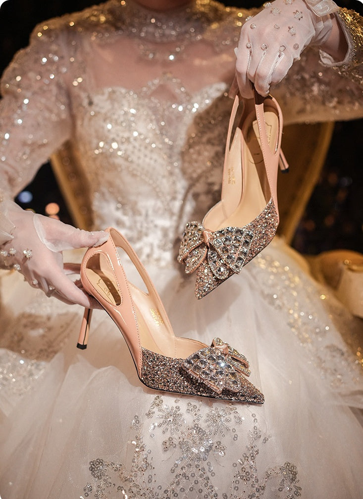 Bout pointu Talon haut Bicolore avec cristaux Chaussures de soirée pour femmes