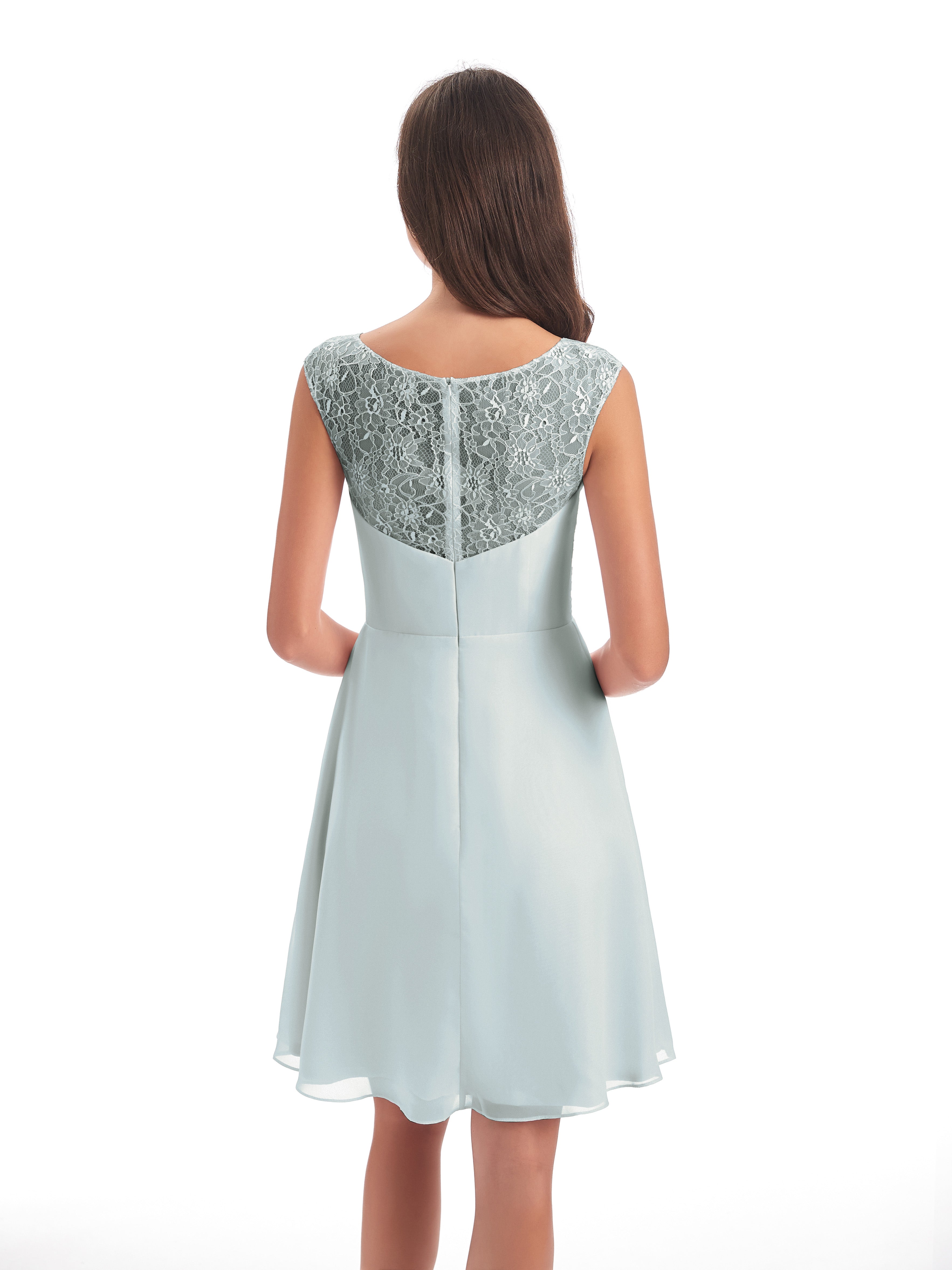 Robes De Demoiselle D'Honneur Celadon Courte Dentelle/Mousseline Robes Demoiselle D'Honneur Avec Plissé