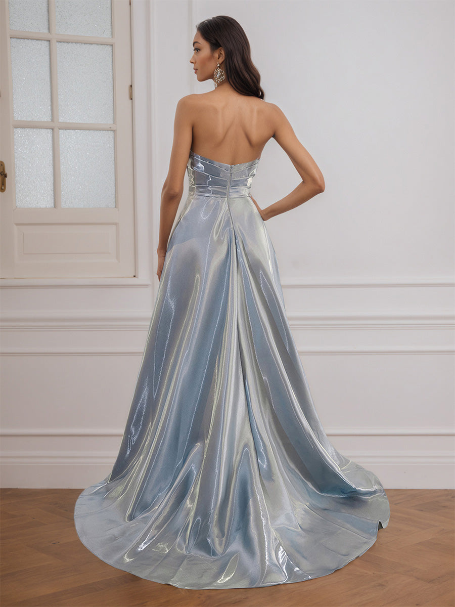 Cicinia Robe de Soirée Longue en Satin Liquide à Paillettes A-Line sans Bretelles