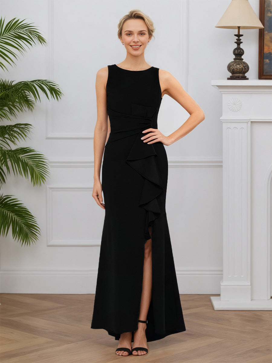 Cicinia Noir Robe pour Mère de la Mariée Longue en Tissu Extensible Sheath Fente Traîne Balayée