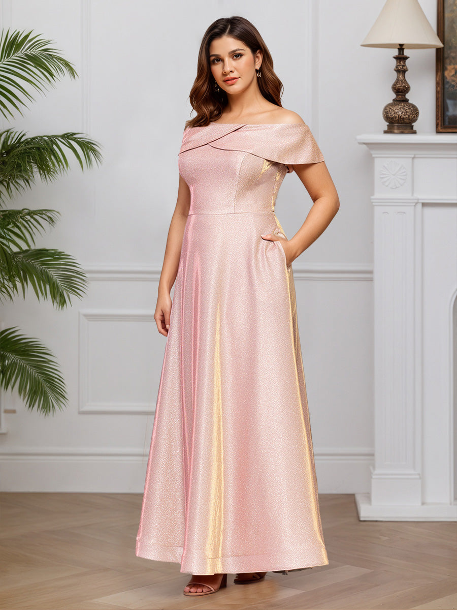 Cicinia Rose Robe pour Mère de la Mariée Longue en Tissu Scintillant Décolleté Une Épaule A-Line Fente Grande Taille