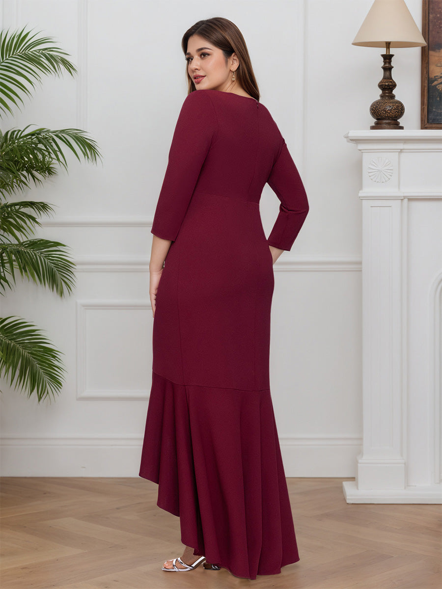 Cicinia BORDEAUX Robe pour Mère de la Mariée Longue Col V en Tissu Extensible Sheath Grande Taille